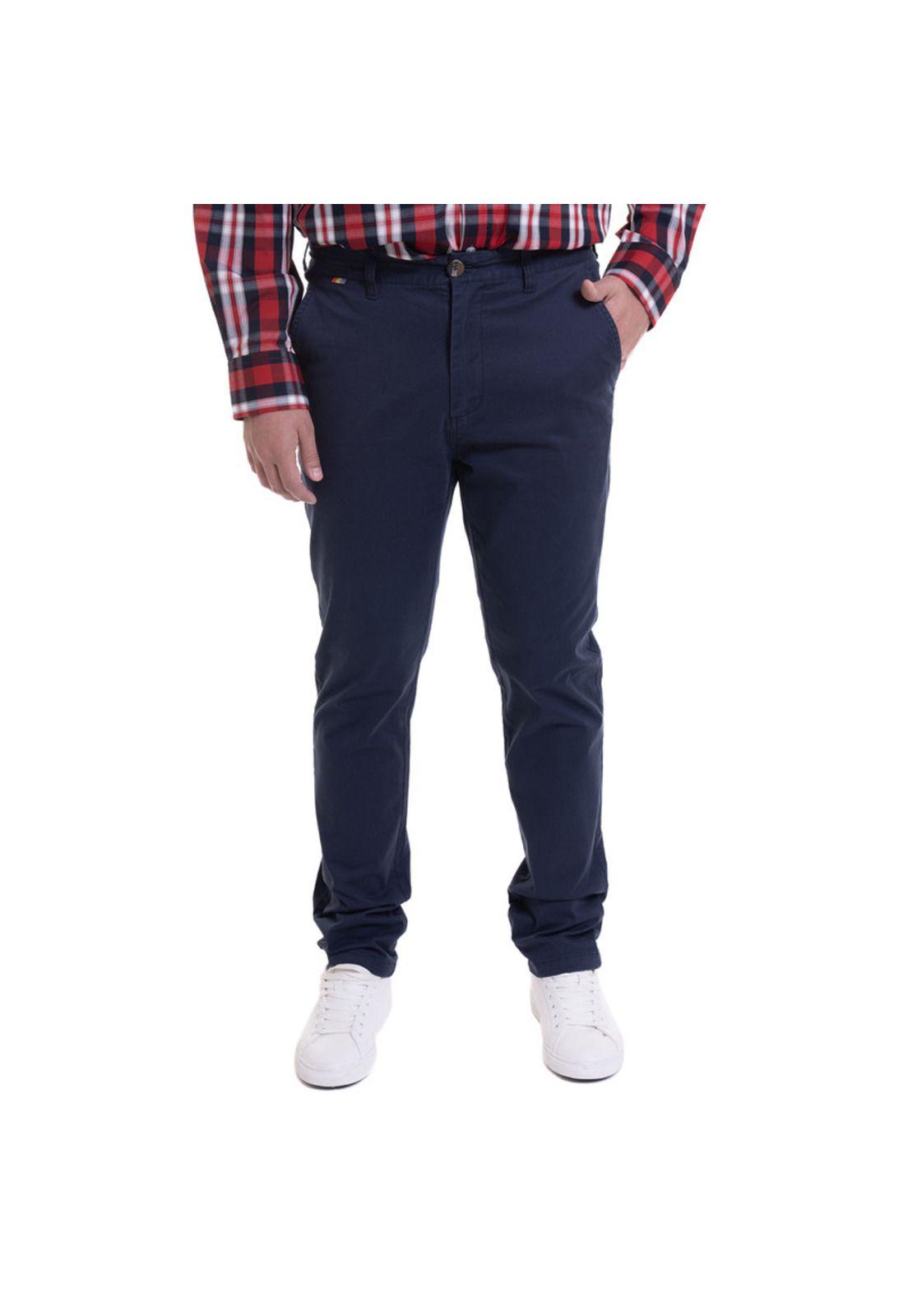 Pantalon Frente Plano Spandex Azul-0