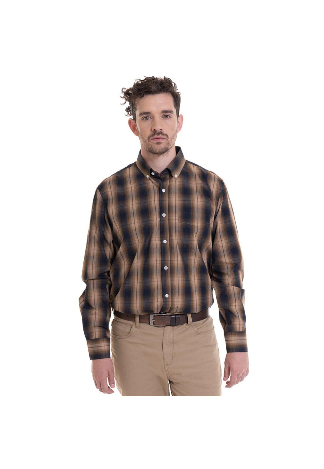 Camisa Trevira Cuadros  Tostado-0