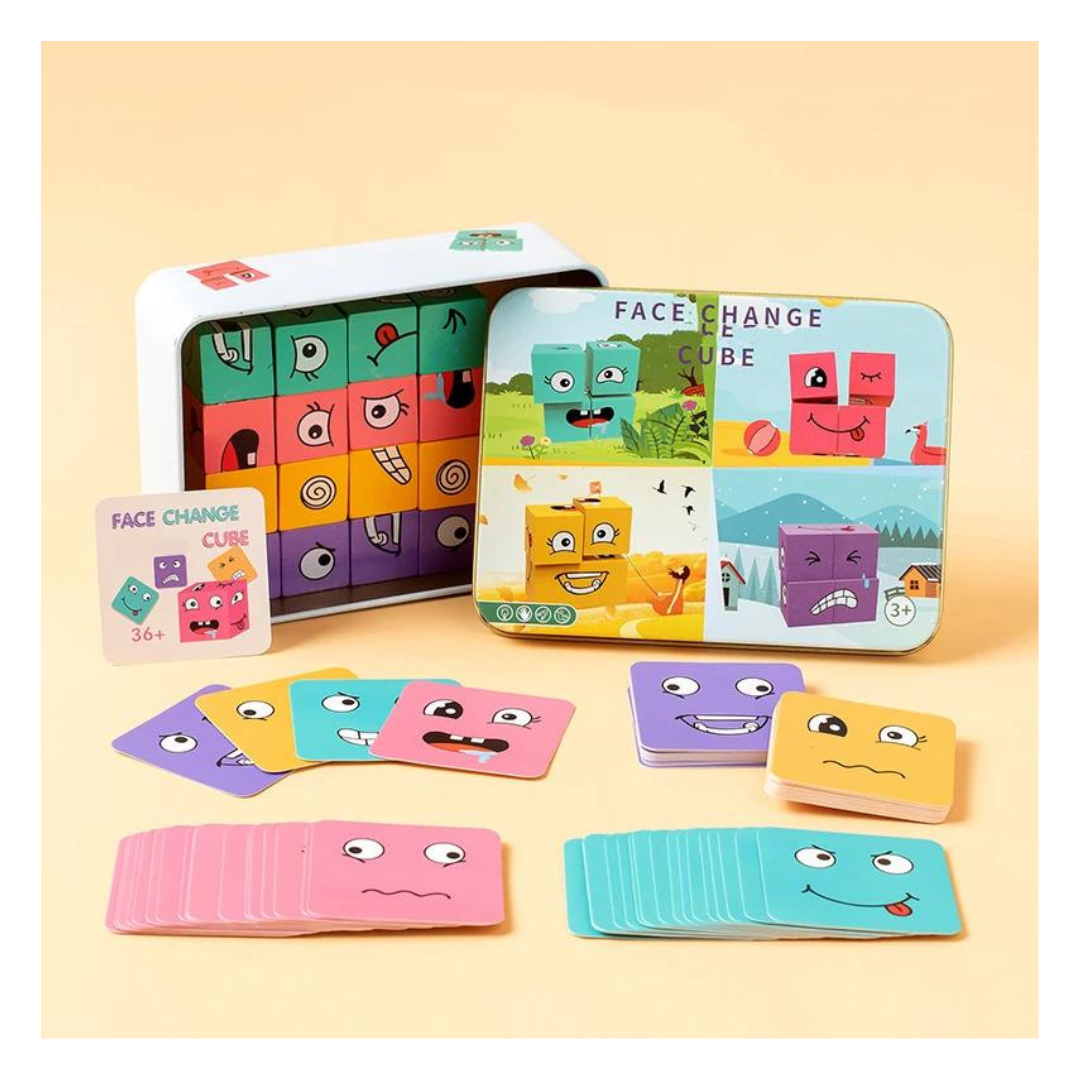 Juego de EMOCIONES Cubos de Madera Rompecabezas-0