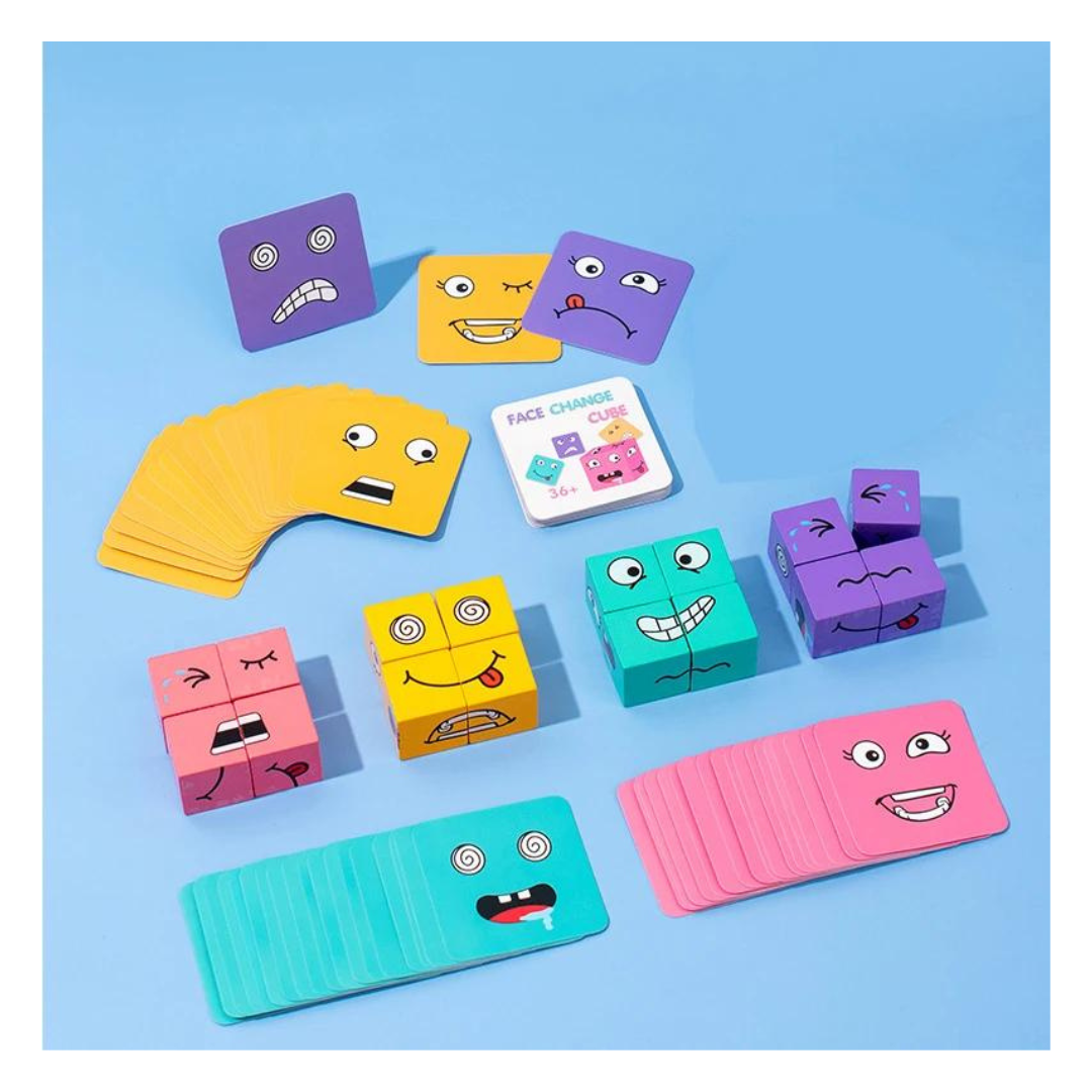 Juego de EMOCIONES Cubos de Madera Rompecabezas-2