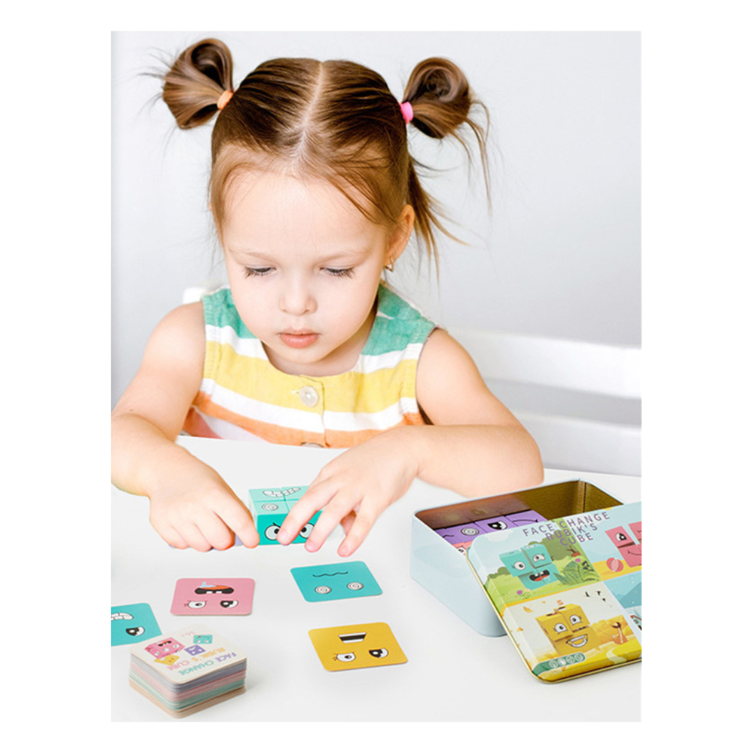 Juego de EMOCIONES Cubos de Madera Rompecabezas-3