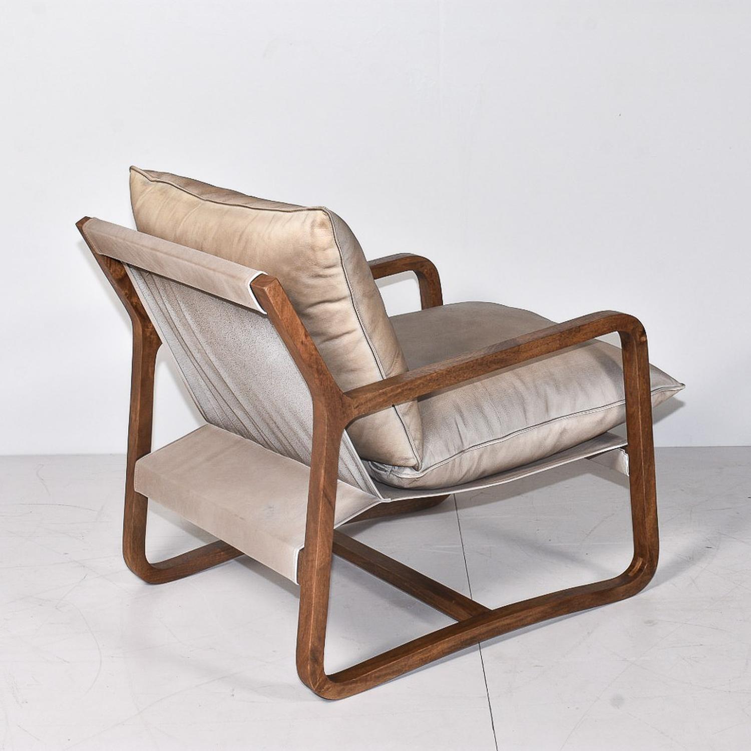 Sillón madera y cuero Beige Granada-2