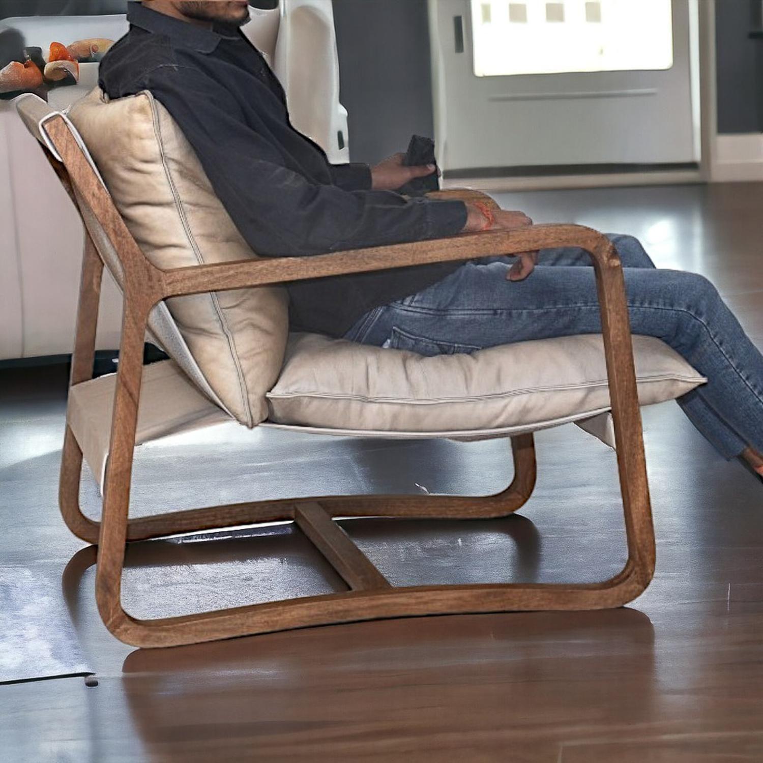 Sillón madera y cuero Beige Granada-3