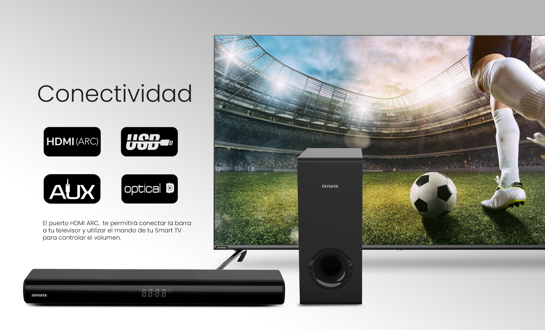 Barra De Sonido Aiwa Home Theaters 80w 2.1ch Aw-sbhc800w Negro 20hz-20khz-4