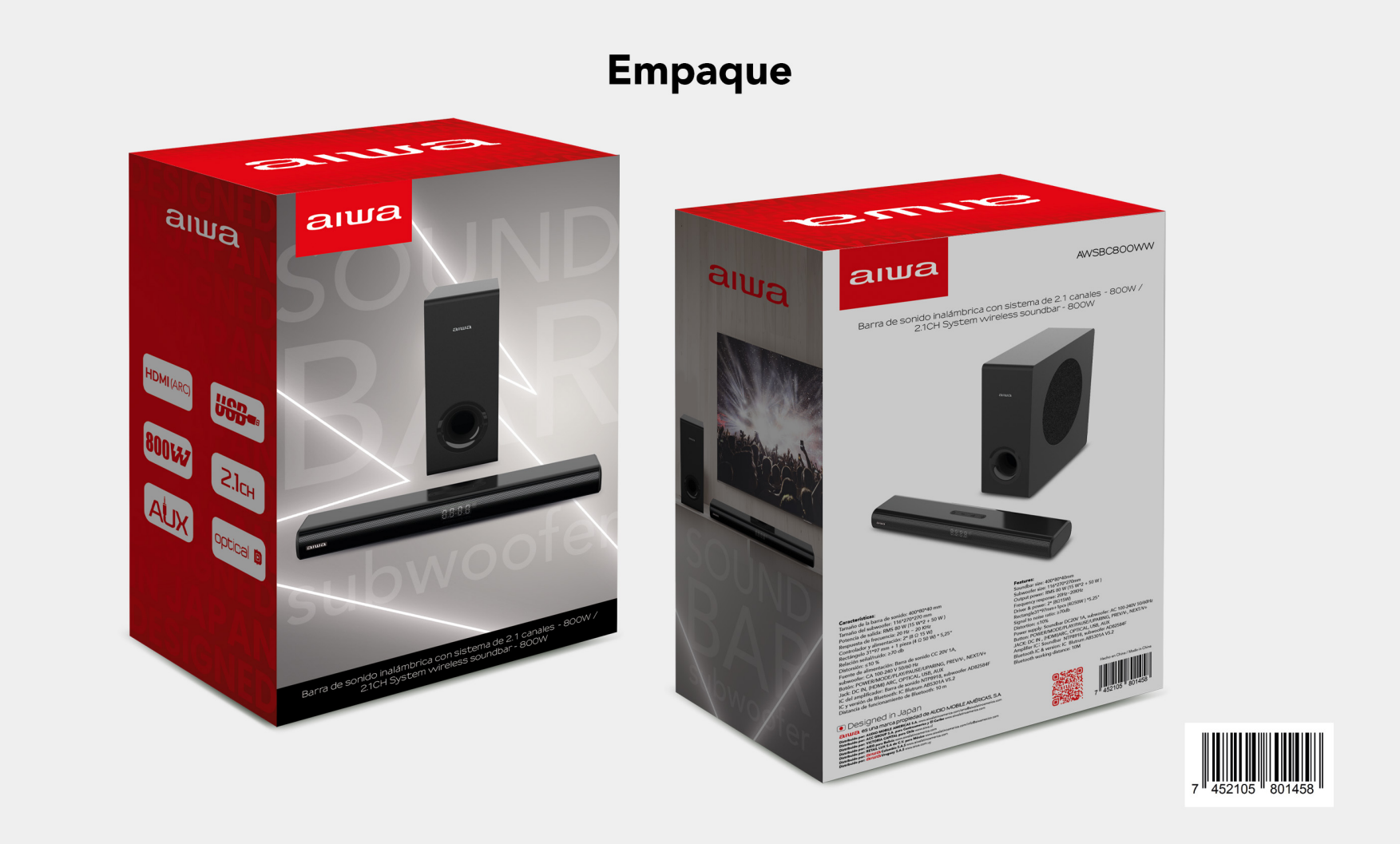 Barra De Sonido Aiwa Home Theaters 80w 2.1ch Aw-sbhc800w Negro 20hz-20khz-5