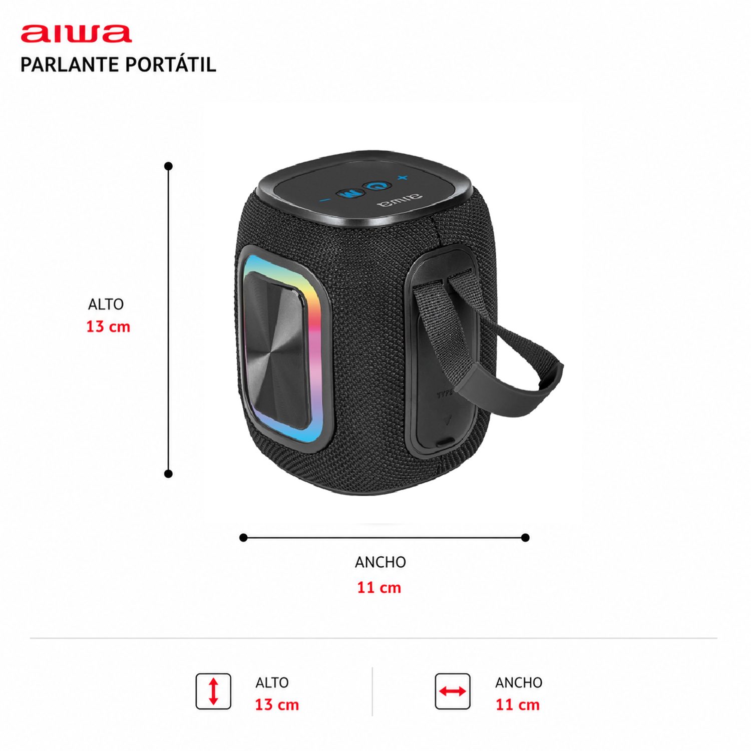 Parlante Bluetooth Aiwa 12w Radio Fm Luz Rgb Aw kb61-1