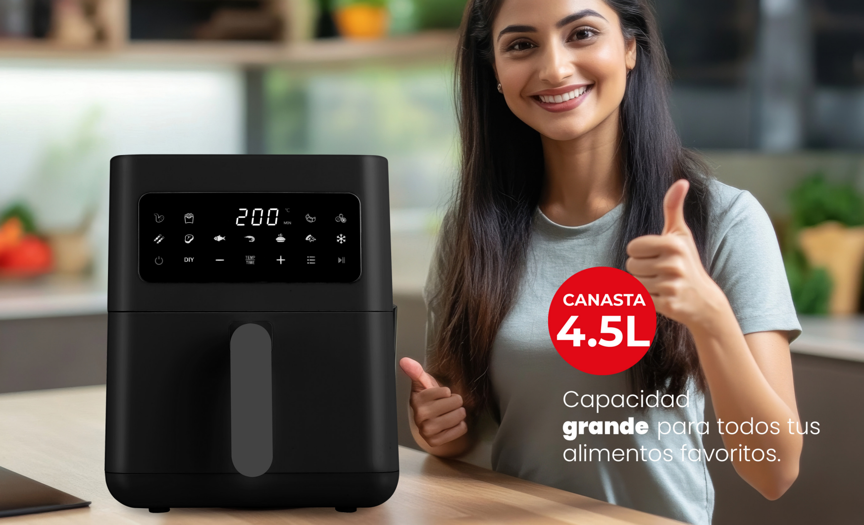 Freidora De Aire Digital Led 4.5 Litros Aiwa Aw-fk45 Negro-2