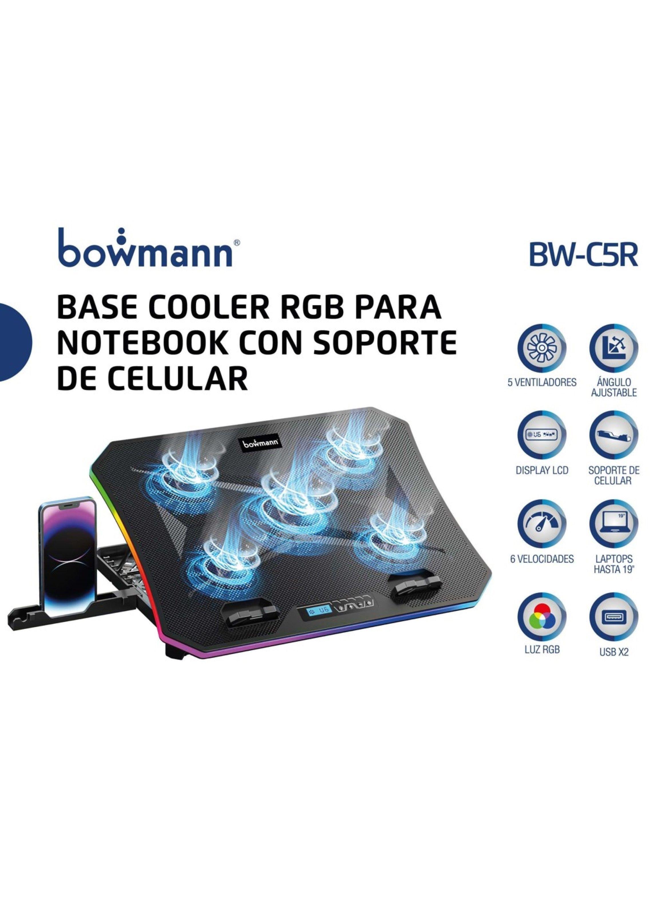 Base Cooler Notebook Rgb Con Soporte Celular Bowmann Bw-c5r-2