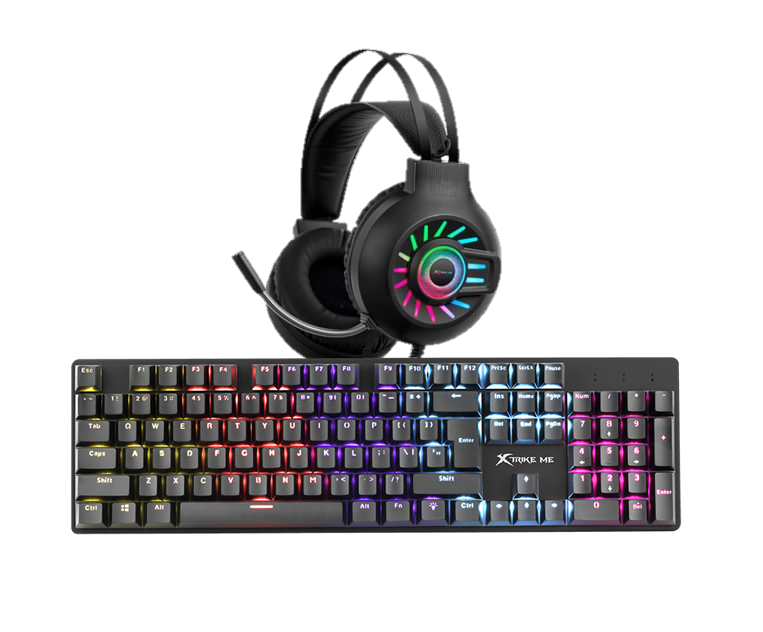 Combo Audífonos Gamer  Iluminado + Teclado gamer mecánico retroiluminado -0