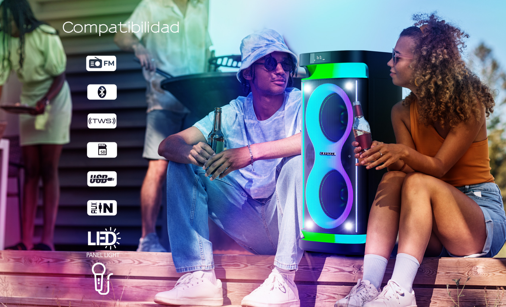 Parlante Bluetooth Portatil Aiwa Karaoke Tws Led Aw-poh4d-5