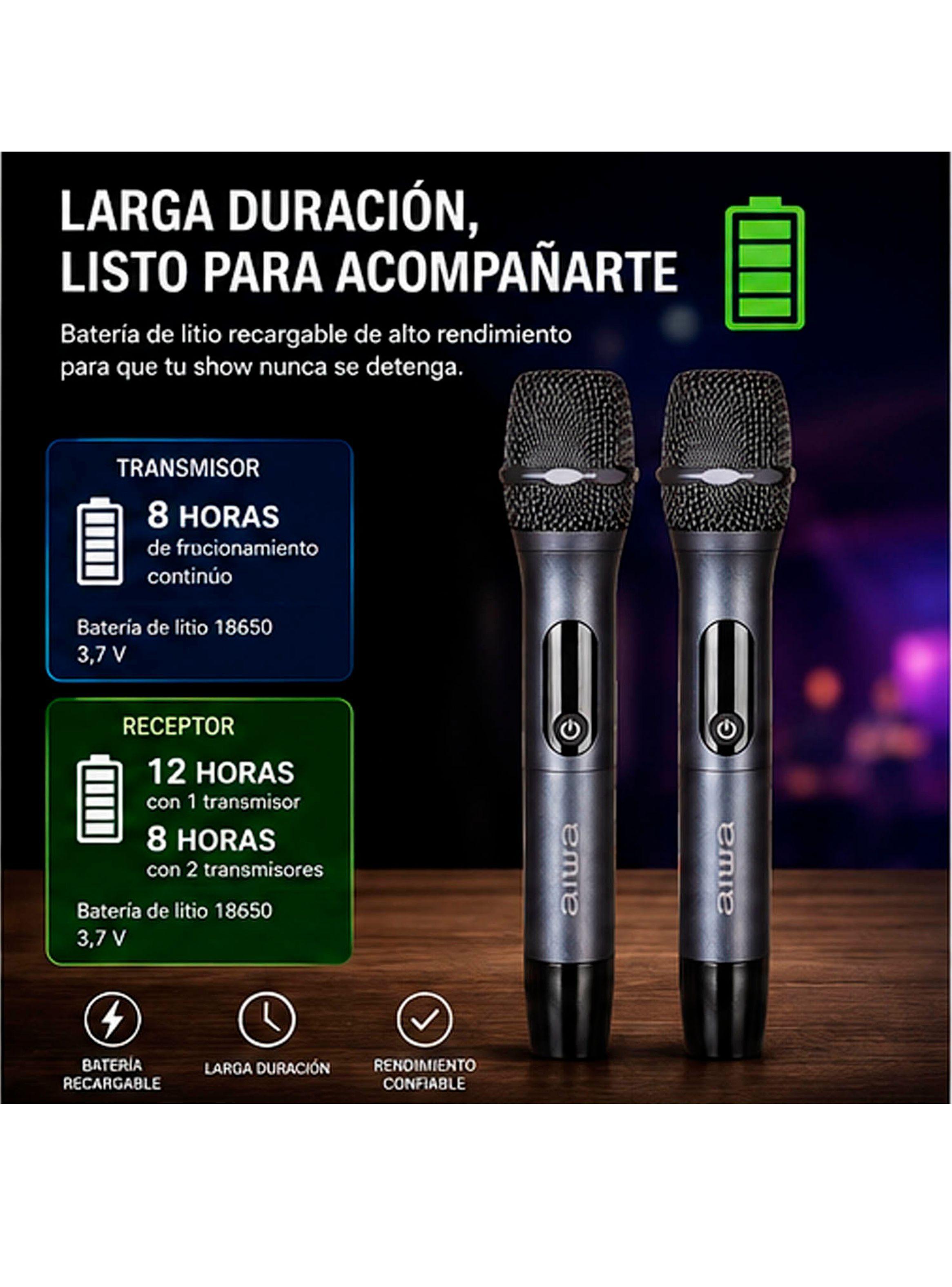 Microfonos Pack X2 Inalambricos Aiwa Metalicos Aw mk108-2
