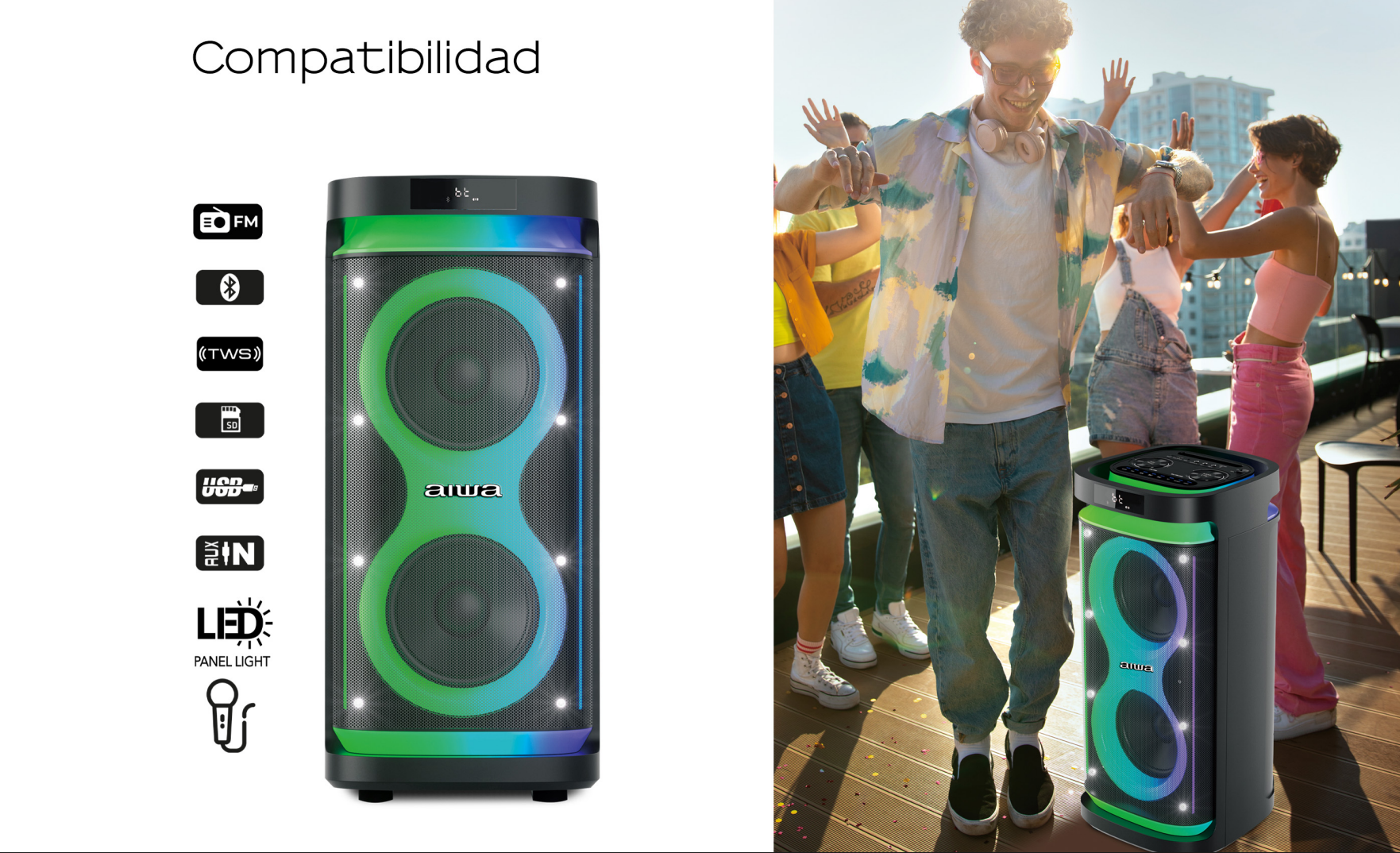 Parlante Bluetooth Portatil Aiwa Karaoke Tws Led Aw-poh5d -5