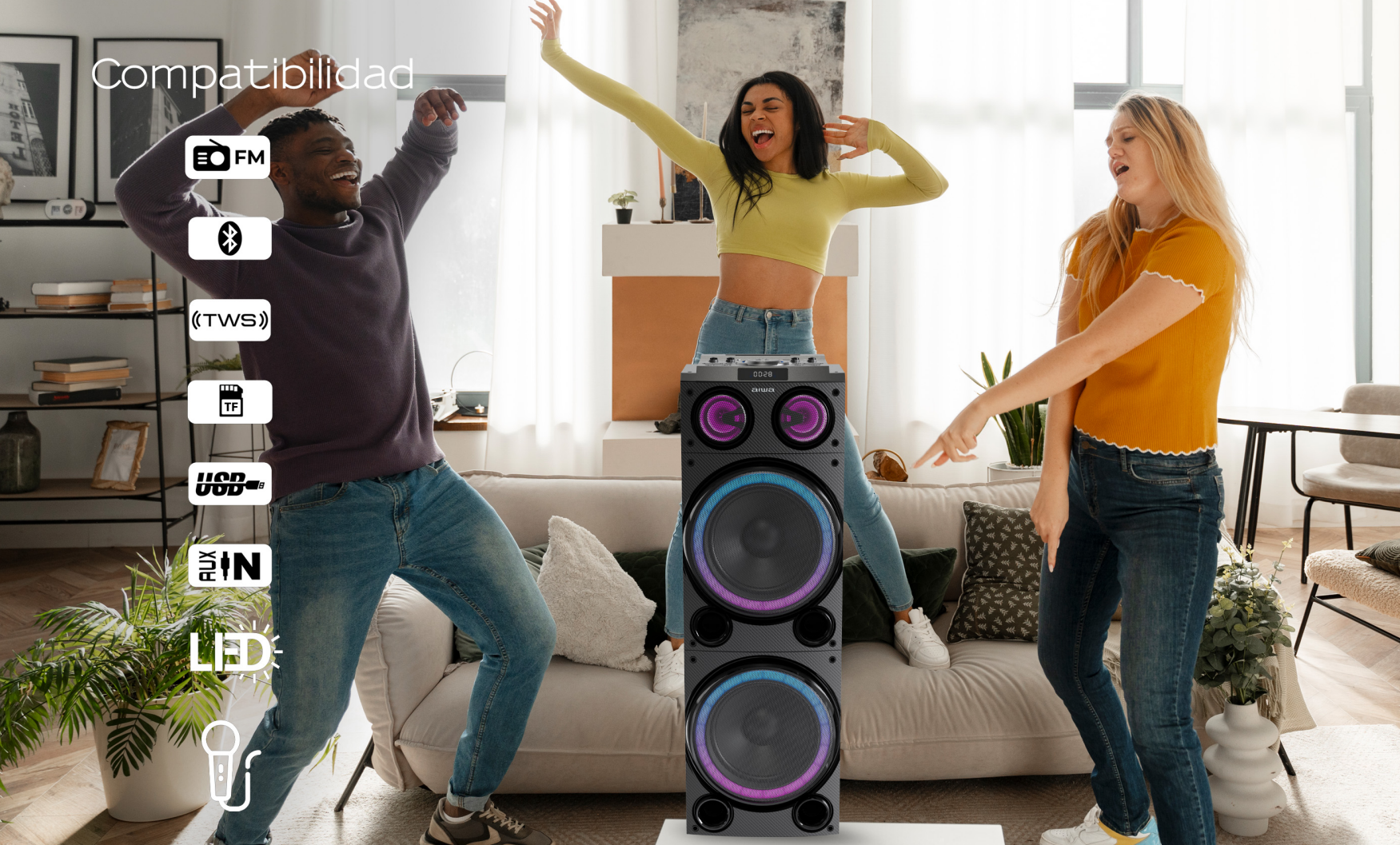 Parlante Karaoke Bluetooth Radio Fm Aiwa 50w X2 Aw-poc14-2