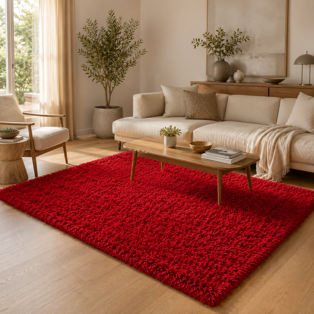 Alfombra Shaggy Roja 150x200 cm Suave Antideslizante 026 Versátil-0