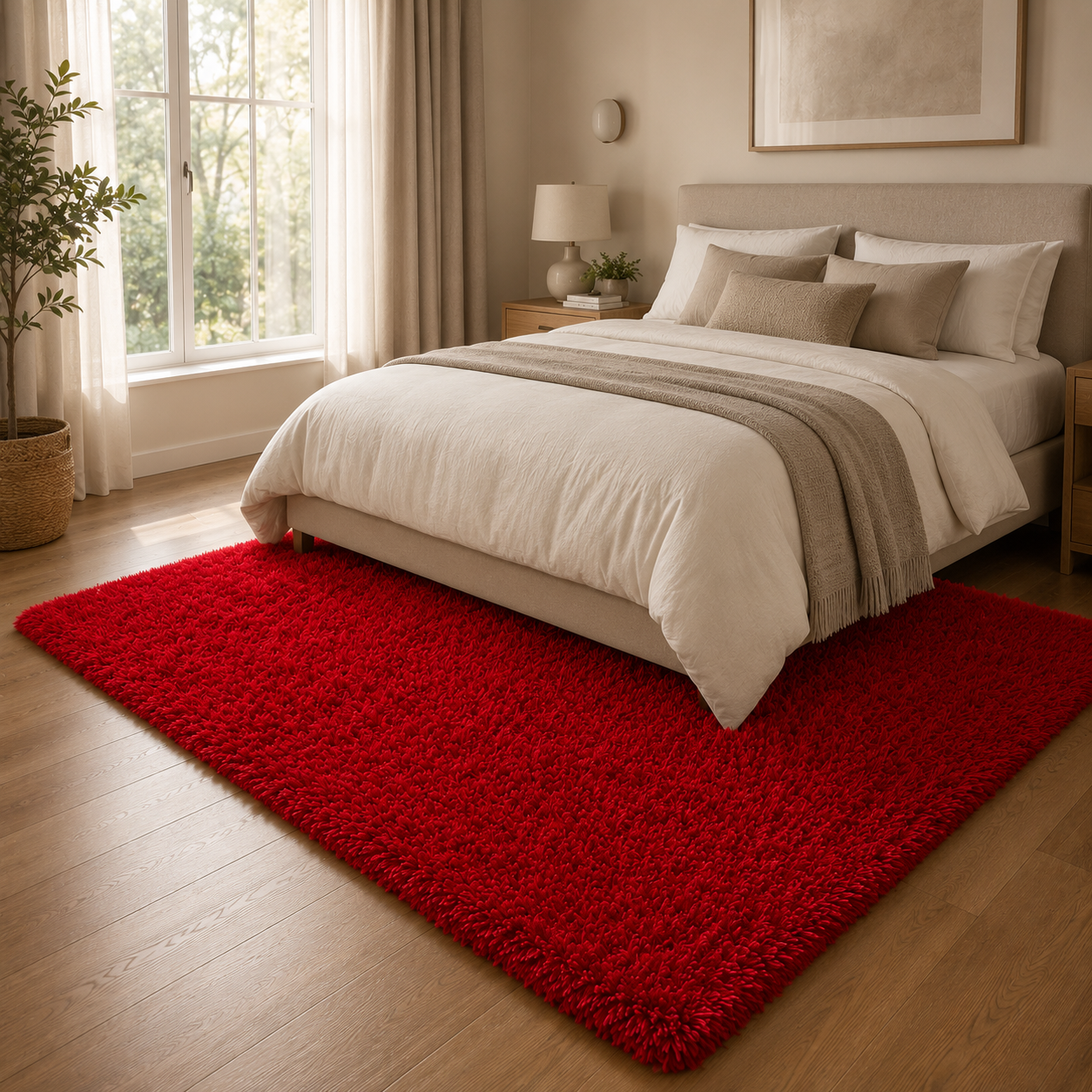 Alfombra Shaggy Roja 150x200 cm Suave Antideslizante 026 Versátil-1