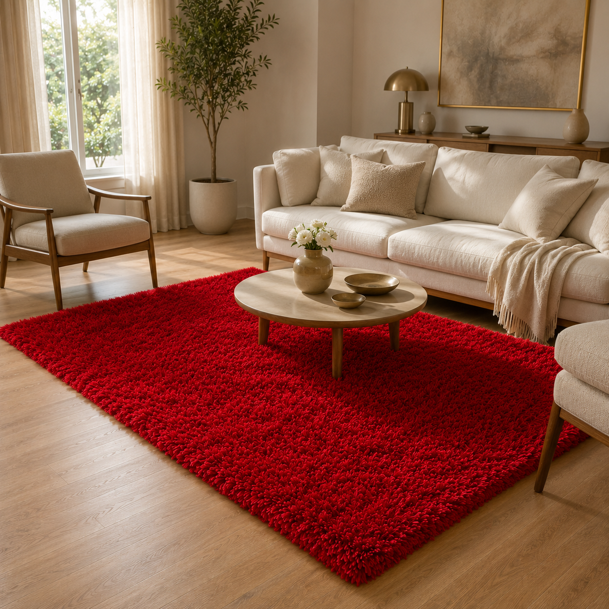 Alfombra Shaggy Roja 150x200 cm Suave Antideslizante 026 Versátil-2