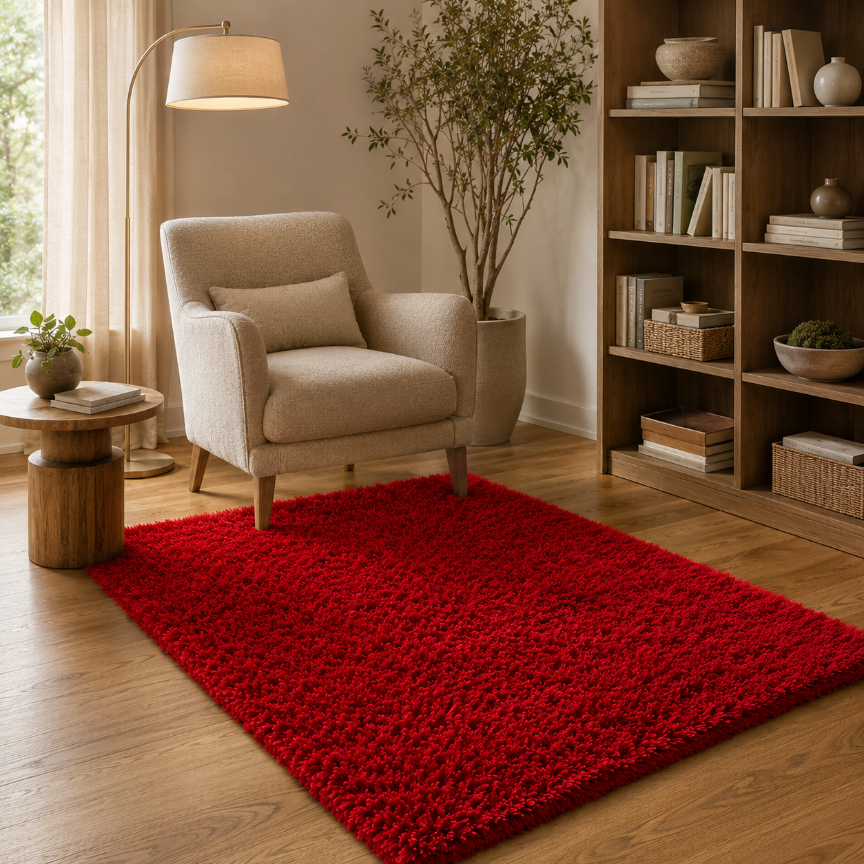 Alfombra Shaggy Roja 150x200 cm Suave Antideslizante 026 Versátil-3