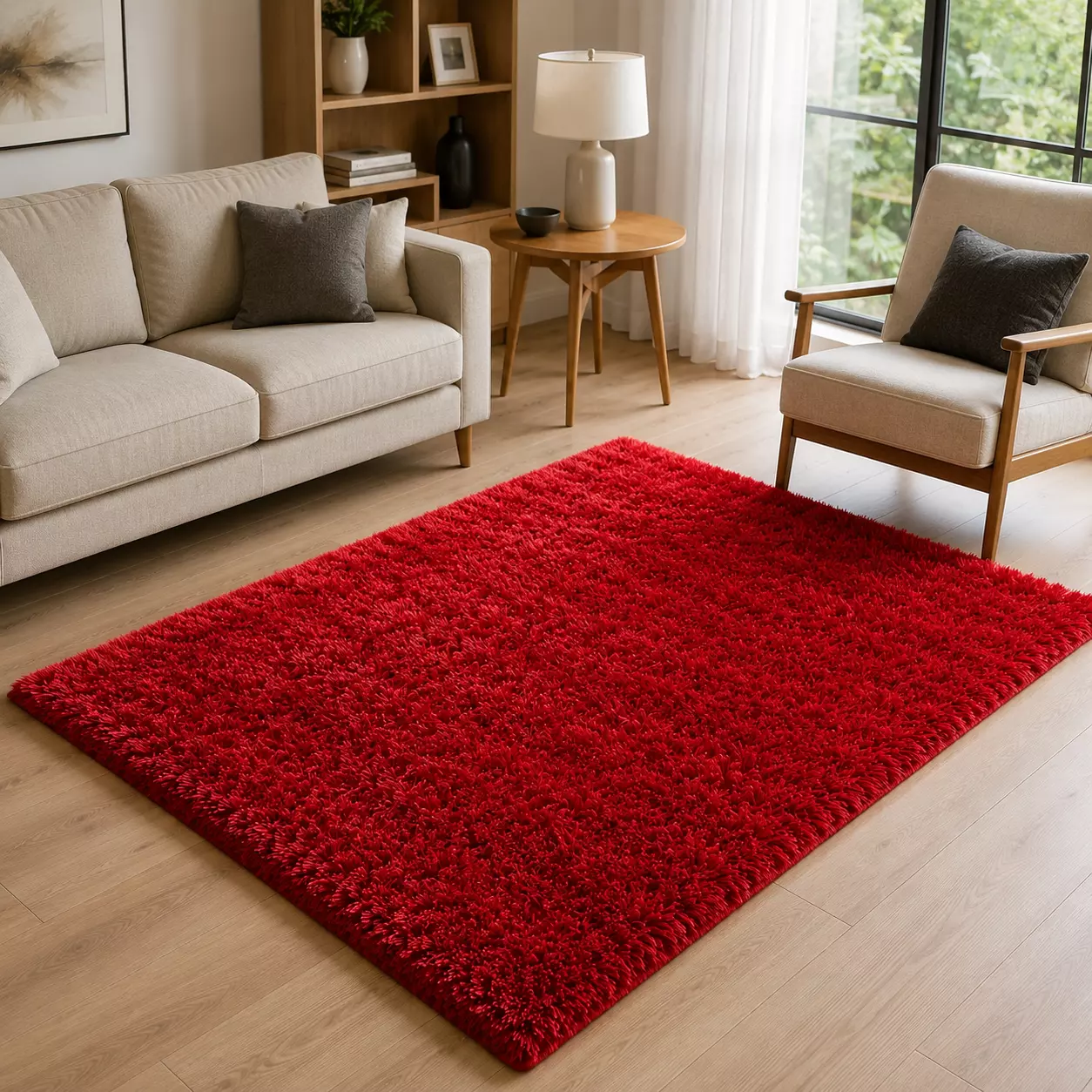 Alfombra Shaggy Roja 150x200 cm Suave Antideslizante 026 Versátil-4