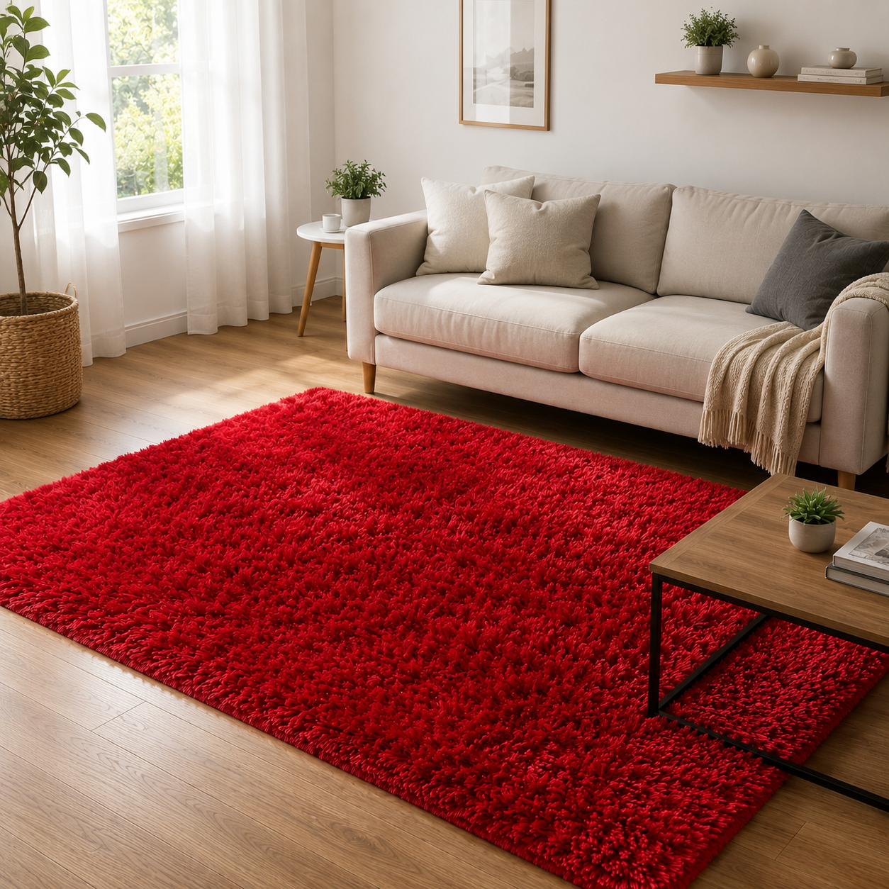 Alfombra Shaggy Roja 150x200 cm Suave Antideslizante 026 Versátil-6