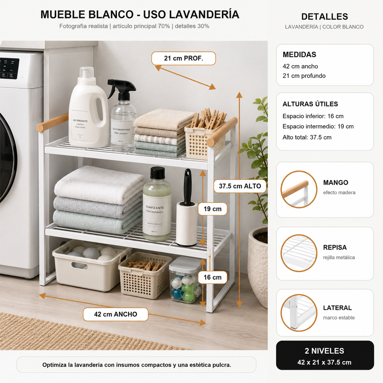 Organizador  De Pasillos 2 Niveles Metal Blanco 125-0