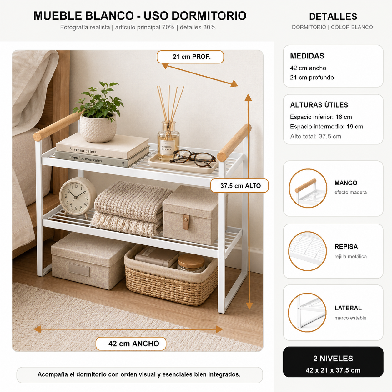 Organizador  De Pasillos 2 Niveles Metal Blanco 125-4