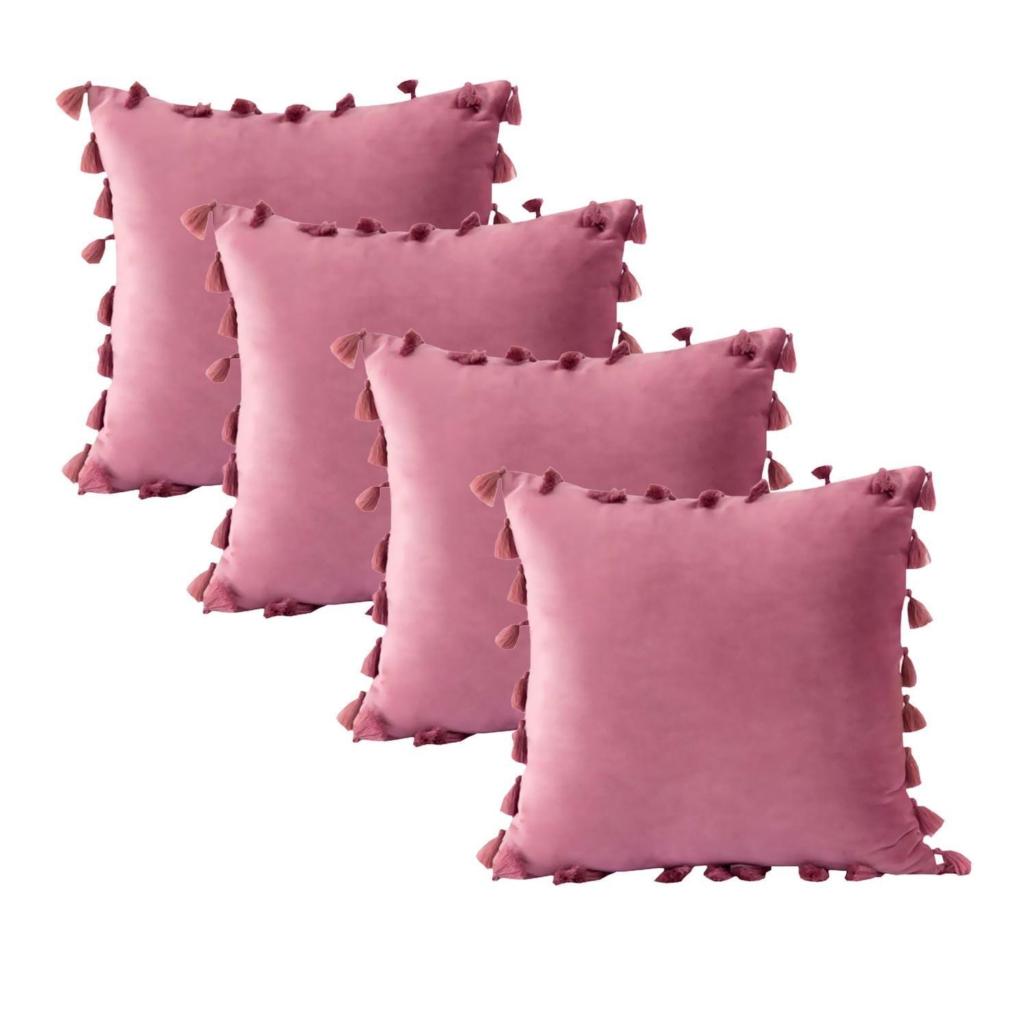 Funda Para Cojín 45x45 Decorativas Con Borla Frambuesa-3