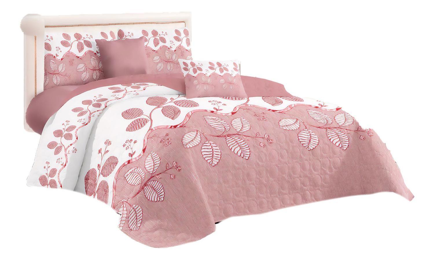 Cubre Cama King Quilt 2.5 Plazas Estampado Hojas Rosa 653-0