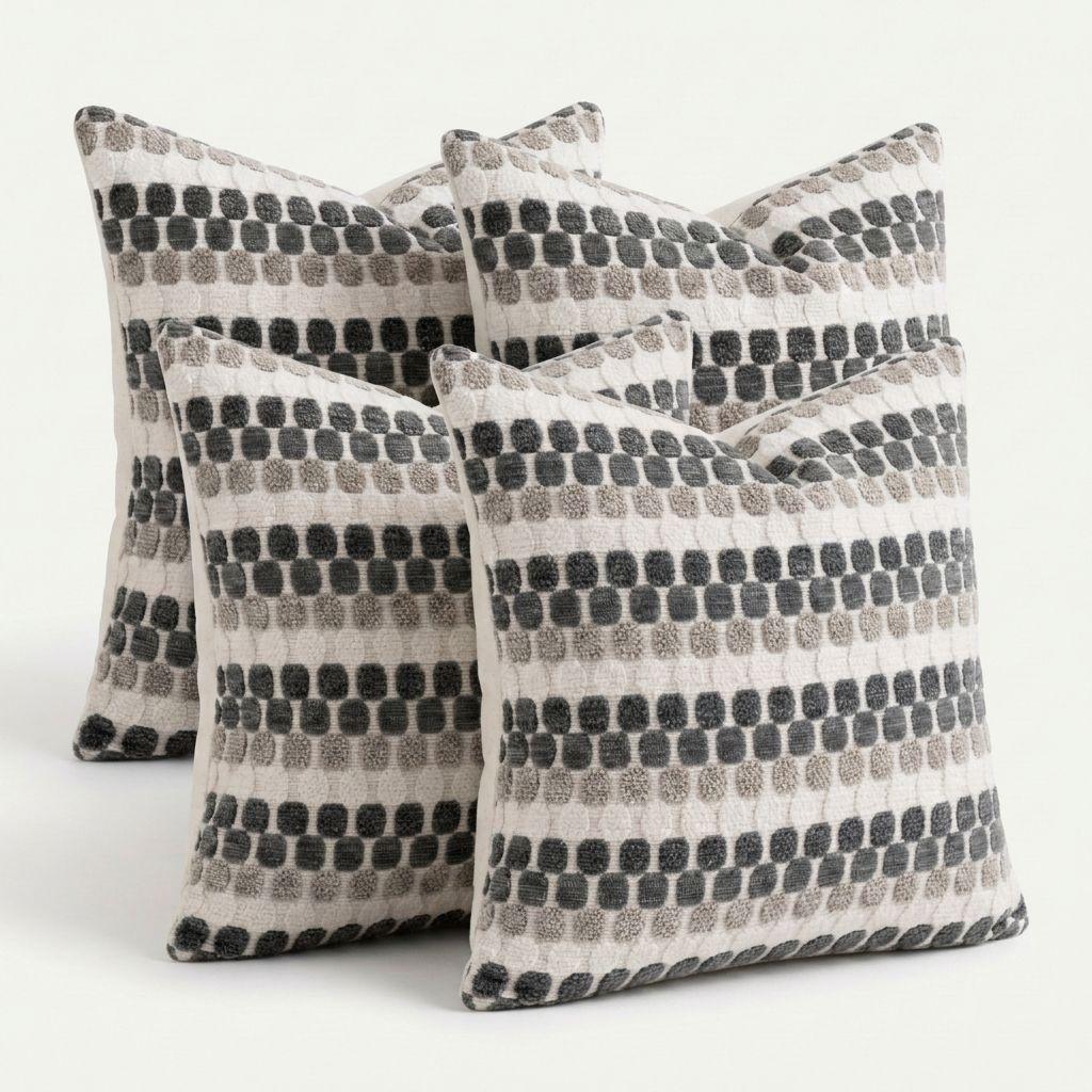 Set 4 Funda Para Cojín Diseño Geométrico Gris 45x45 cm - 012-1