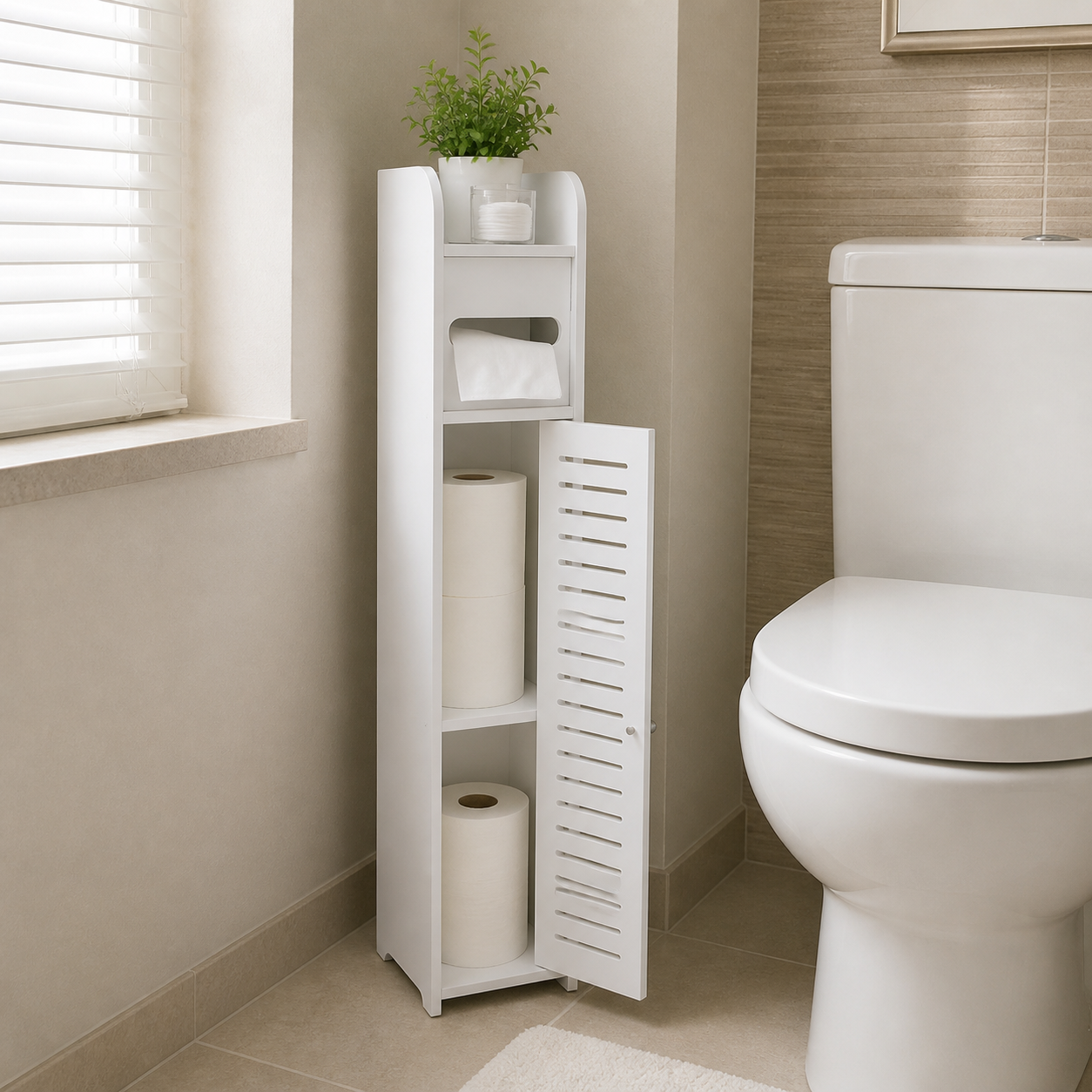 Mueble Organizador Blanco de MDF para Baño con Portapapel 80x16x15 cm 339-1