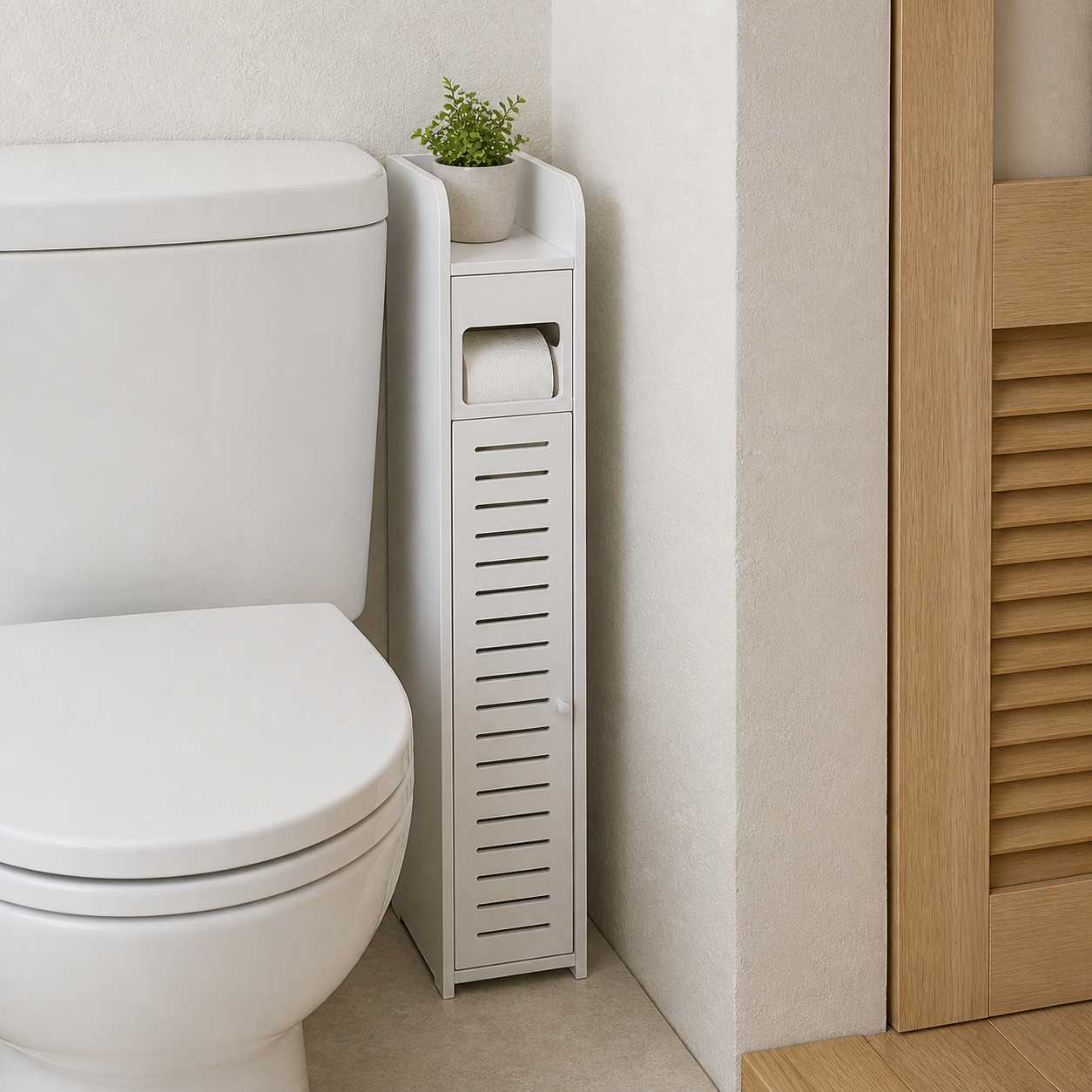 Mueble Organizador Blanco de MDF para Baño con Portapapel 80x16x15 cm 339-4
