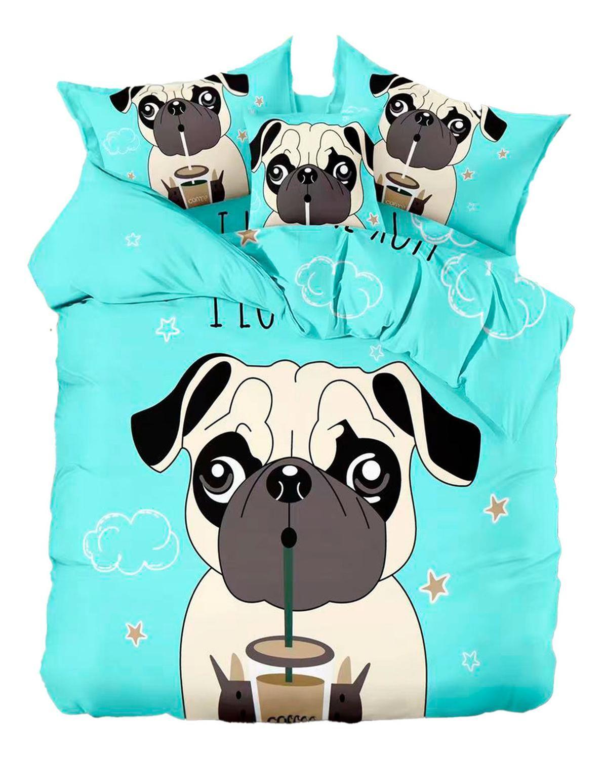 Cubrecama Quilt Verano 1.5 Plazas +funda 50x70 Pug Dog 603-1