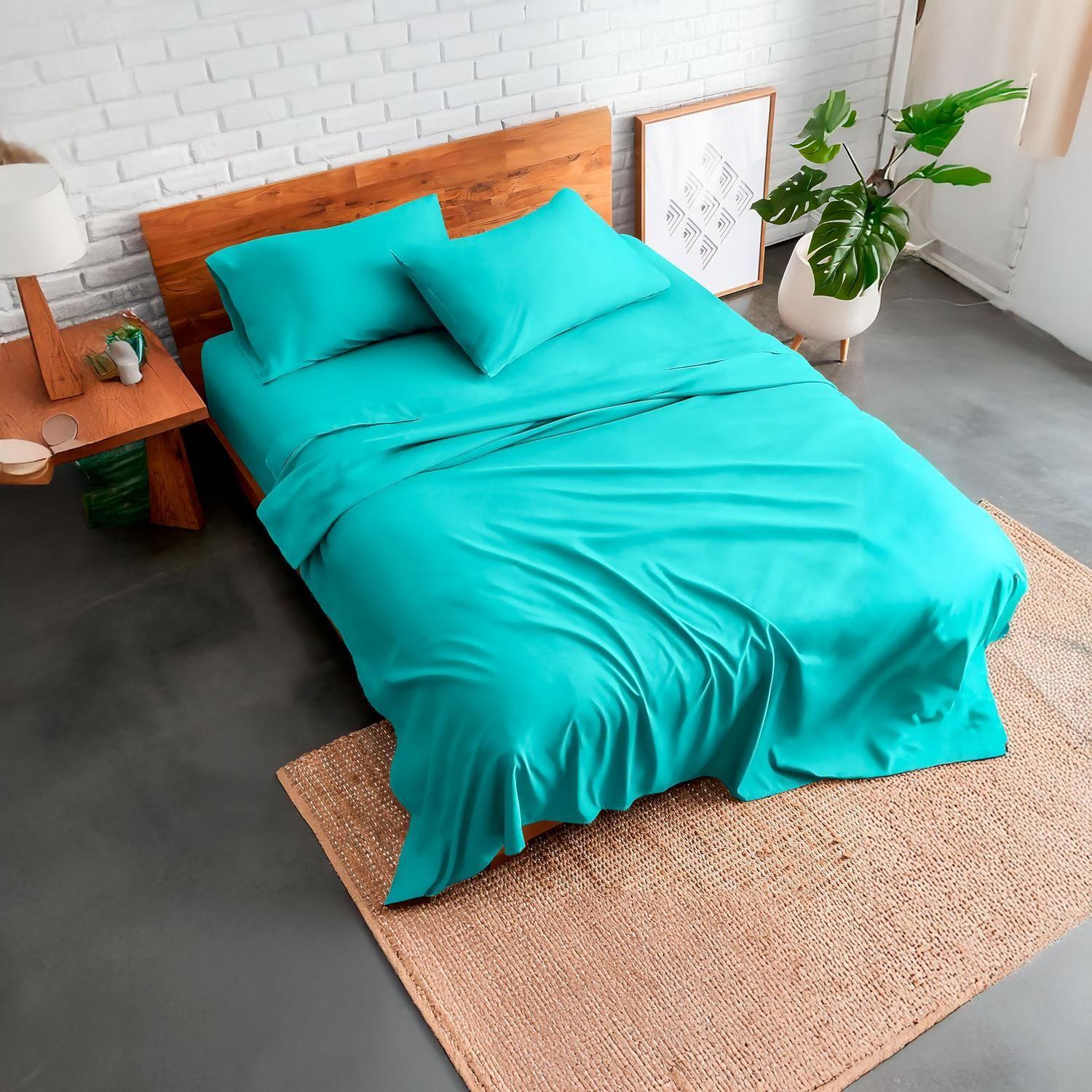 Sabanas De Algodon 800 hilos Premium 3.0 Super King Turquesa-1