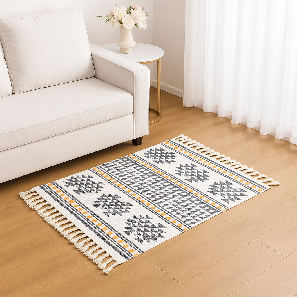 Bajada De Cama Elegante 60x90cm Lino Grueso Geométrico 734-2