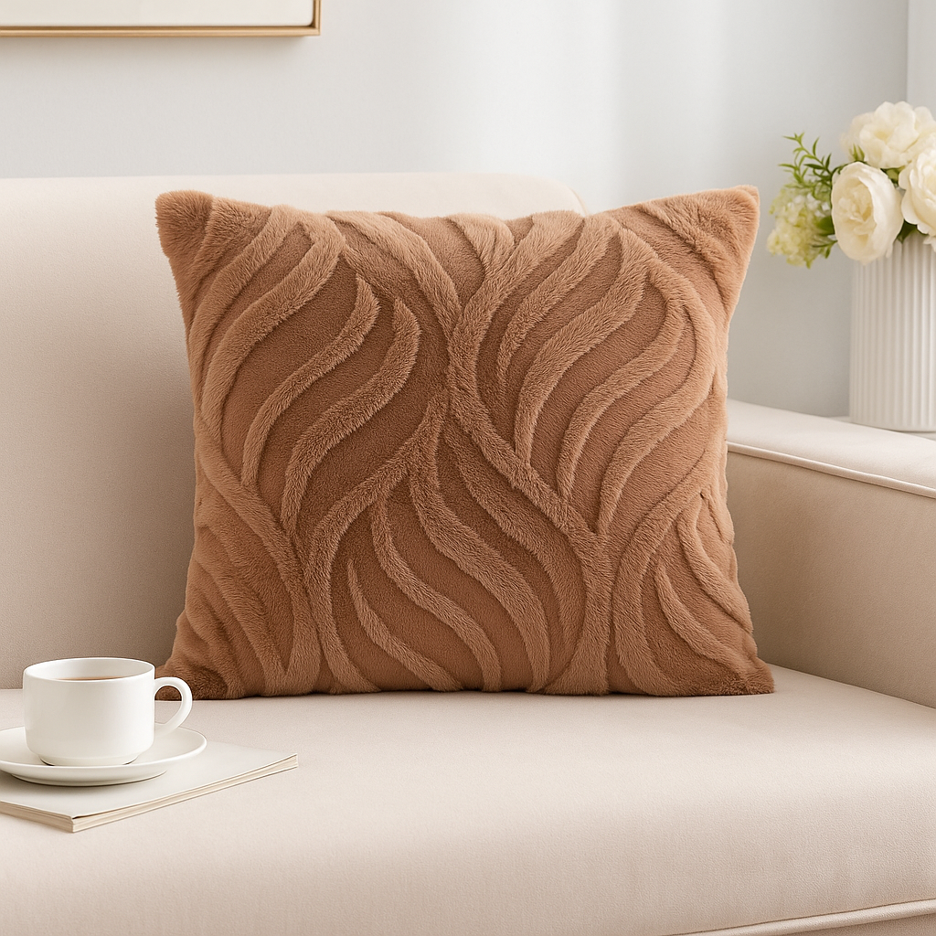 Funda Cojín 45x45cm Café Textura Aterciopelada Relieve 449-2