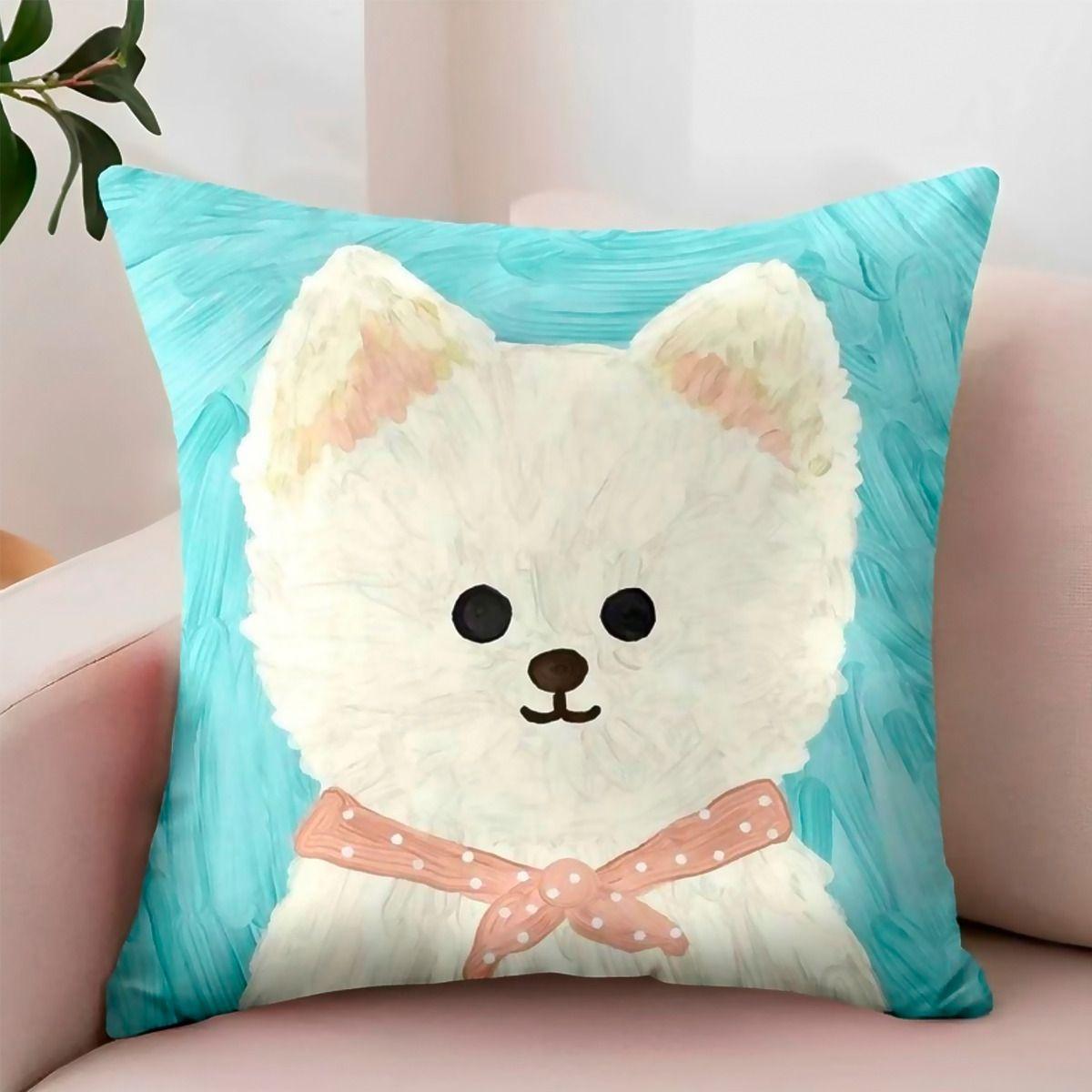 Funda Decorativa Cachorro Blanco | Fondo Azul 45x45 cm - 781-1