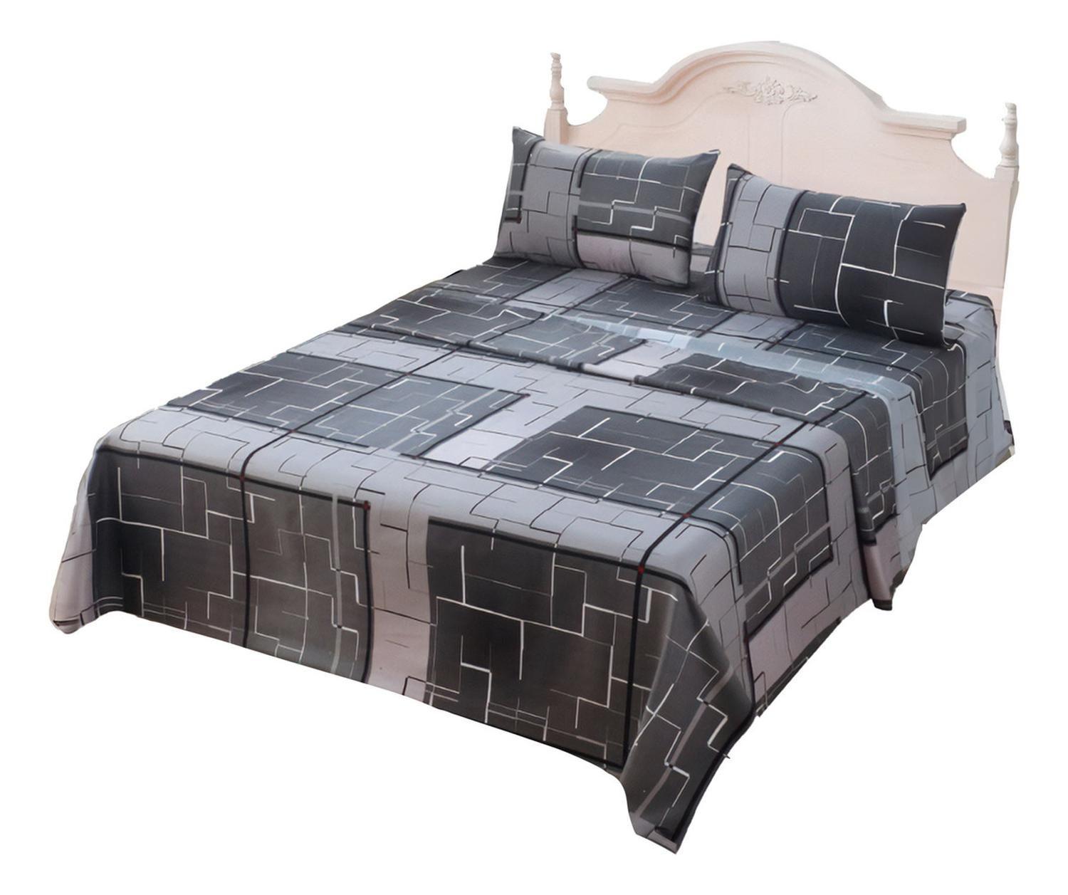 Juego De Sabanas 3.0 Algodon 200 Hilos Cuadrille Gris 598-0