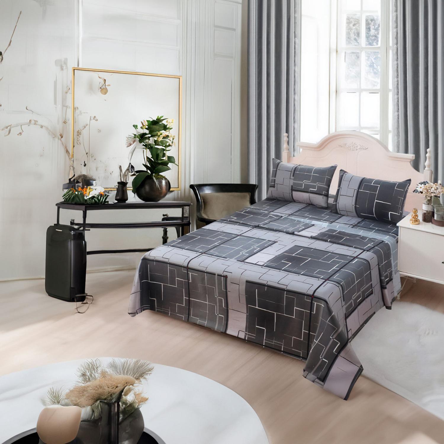 Juego De Sabanas 3.0 Algodon 200 Hilos Cuadrille Gris 598-2