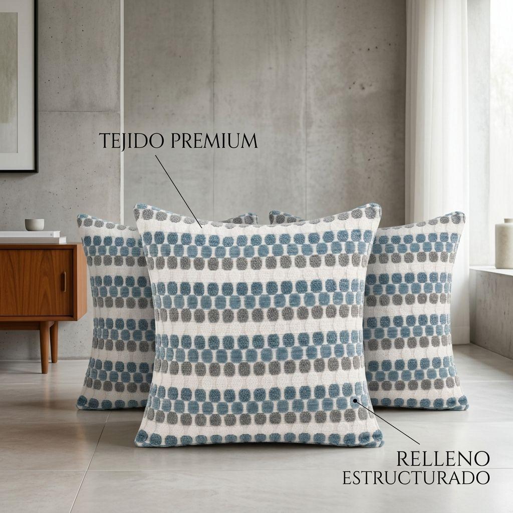 Pack 3 Fundas Cojín Geométrico Texturado Azul Poliéster Cuadrada 45 cm 012-2
