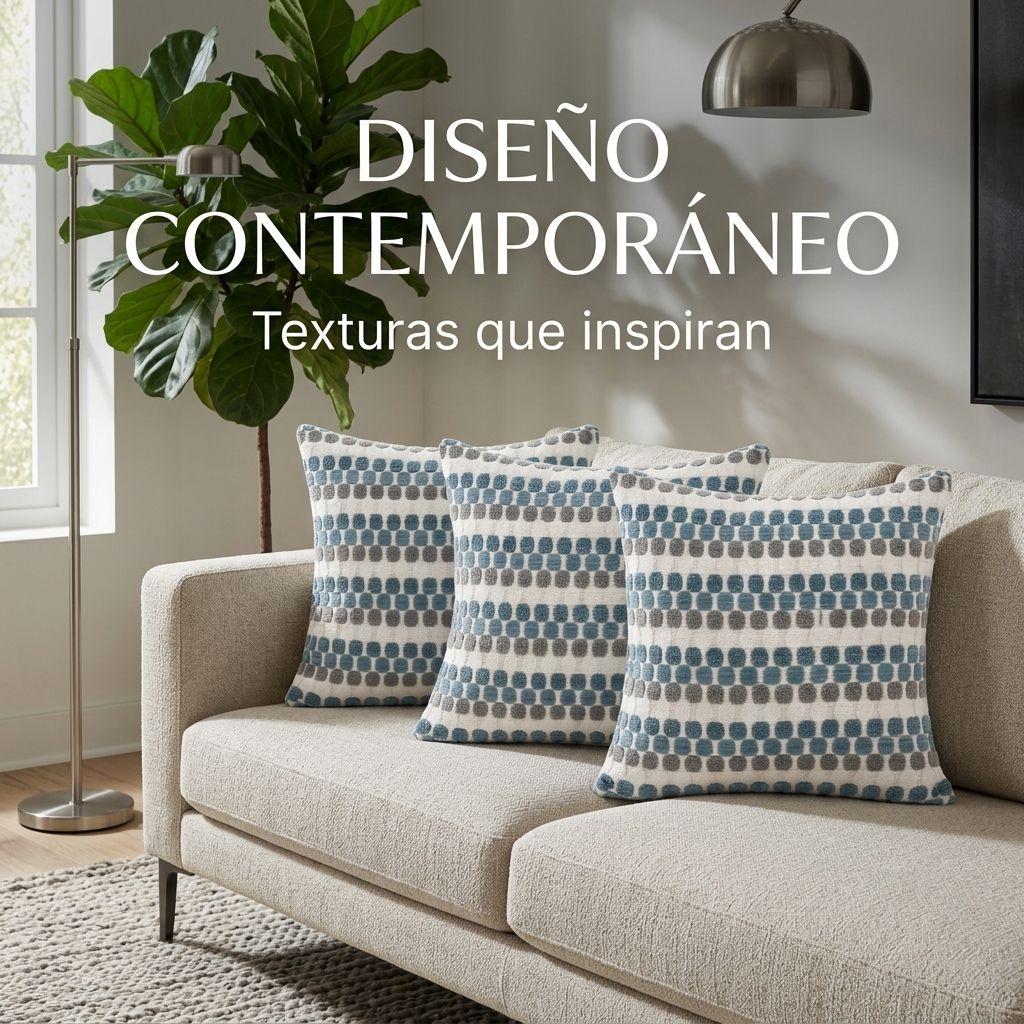 Pack 3 Fundas Cojín Geométrico Texturado Azul Poliéster Cuadrada 45 cm 012-3