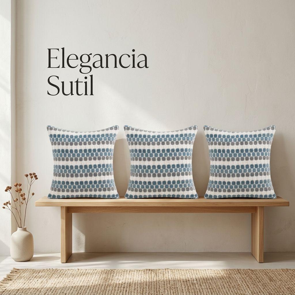 Pack 3 Fundas Cojín Geométrico Texturado Azul Poliéster Cuadrada 45 cm 012-4