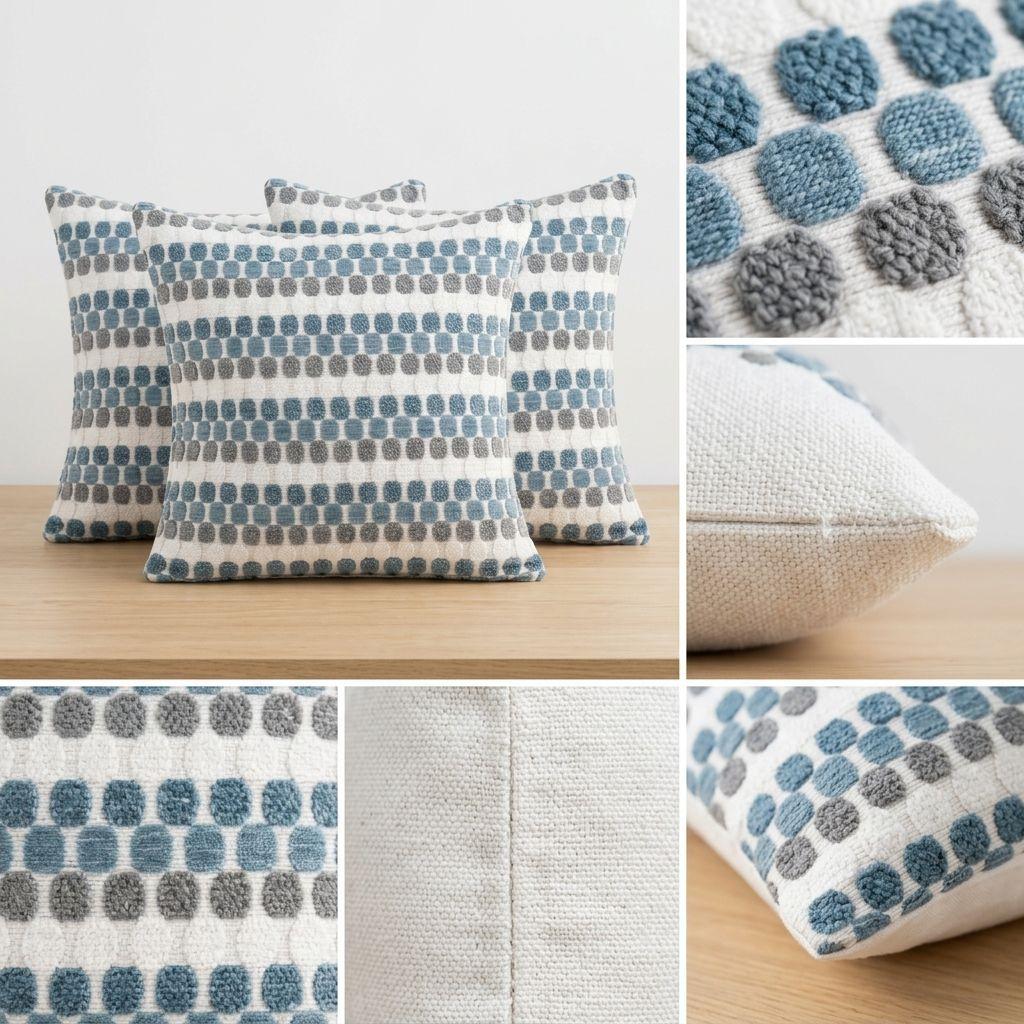 Pack 3 Fundas Cojín Geométrico Texturado Azul Poliéster Cuadrada 45 cm 012-5