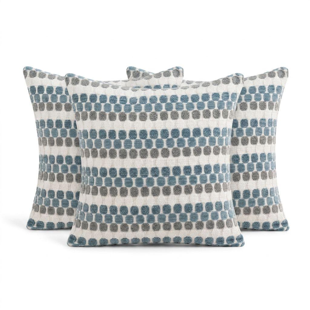 Pack 3 Fundas Cojín Geométrico Texturado Azul Poliéster Cuadrada 45 cm 012-7