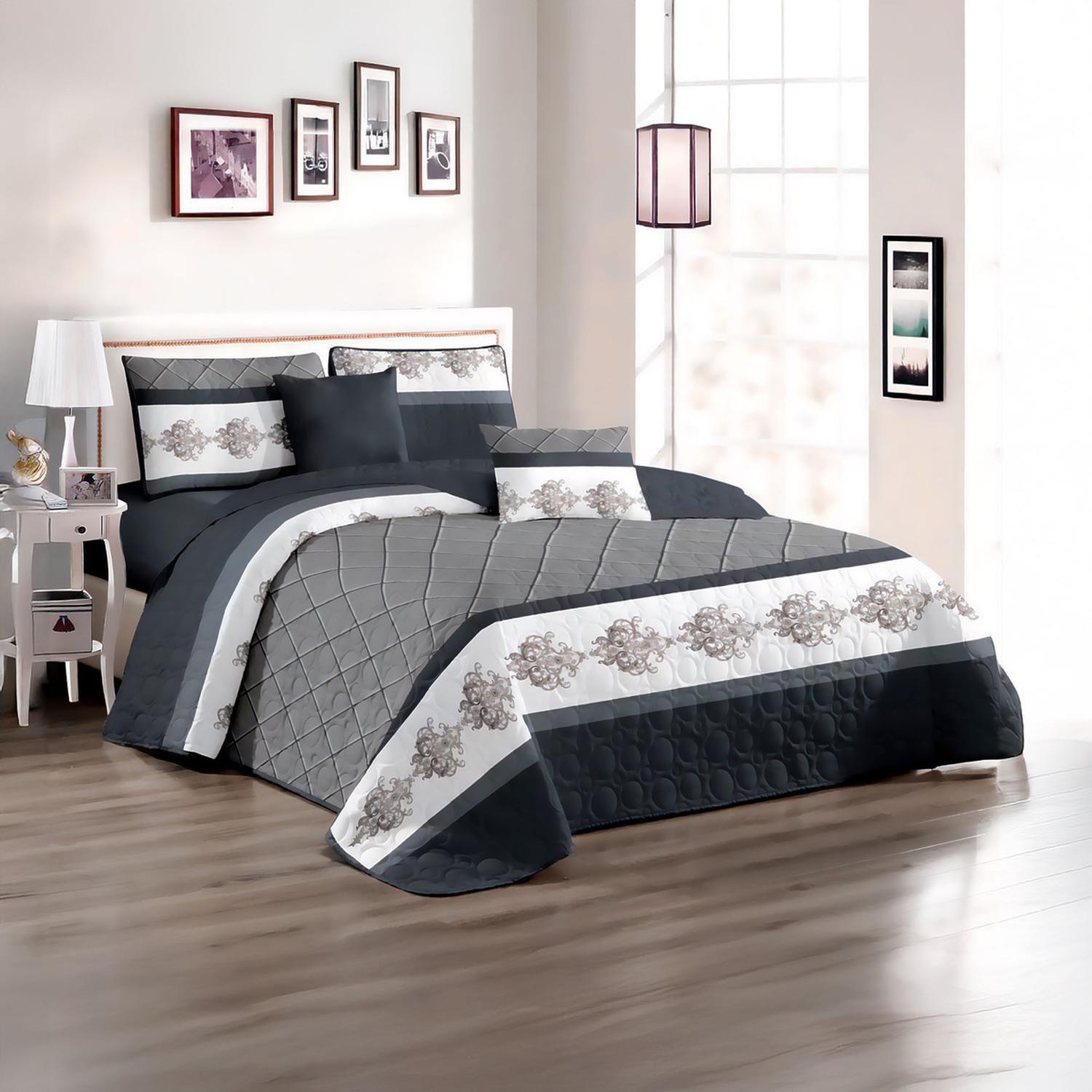 Cubre Cama King Quilt 2.5 Plazas Estampado Flores Gris- 662-1