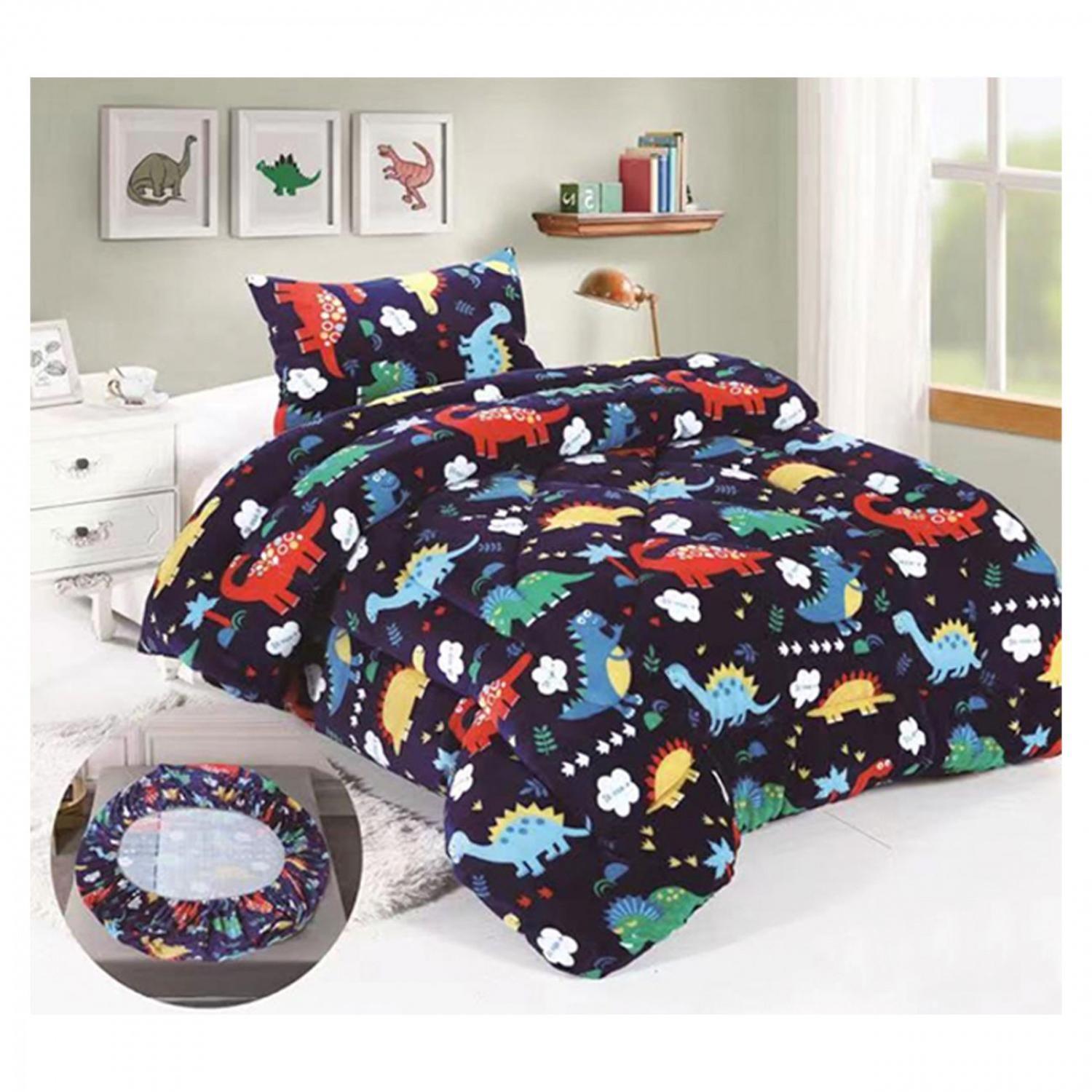 Cobertor Chiporro y Sabana Bajera Polar Infantil 1.5 Plazas Dinosaurio-1