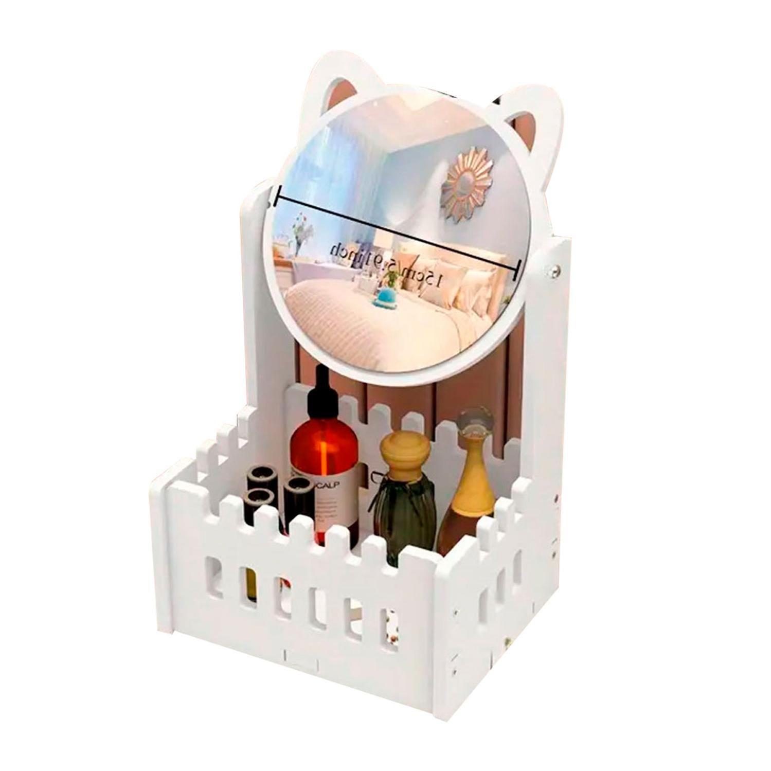 Organizador de Maquillaje con Espejo de Orejas de Gato-0