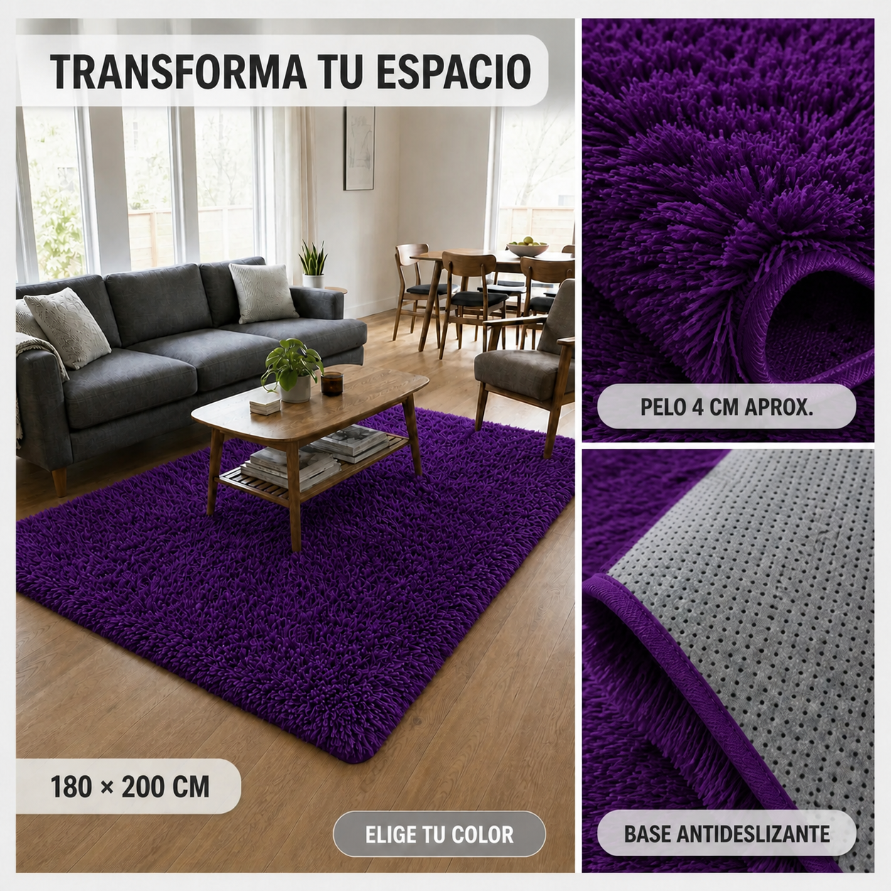 Alfombra Shaggy Pelo Medio 180×200 Antideslizante 026 Diseño Moderno-5
