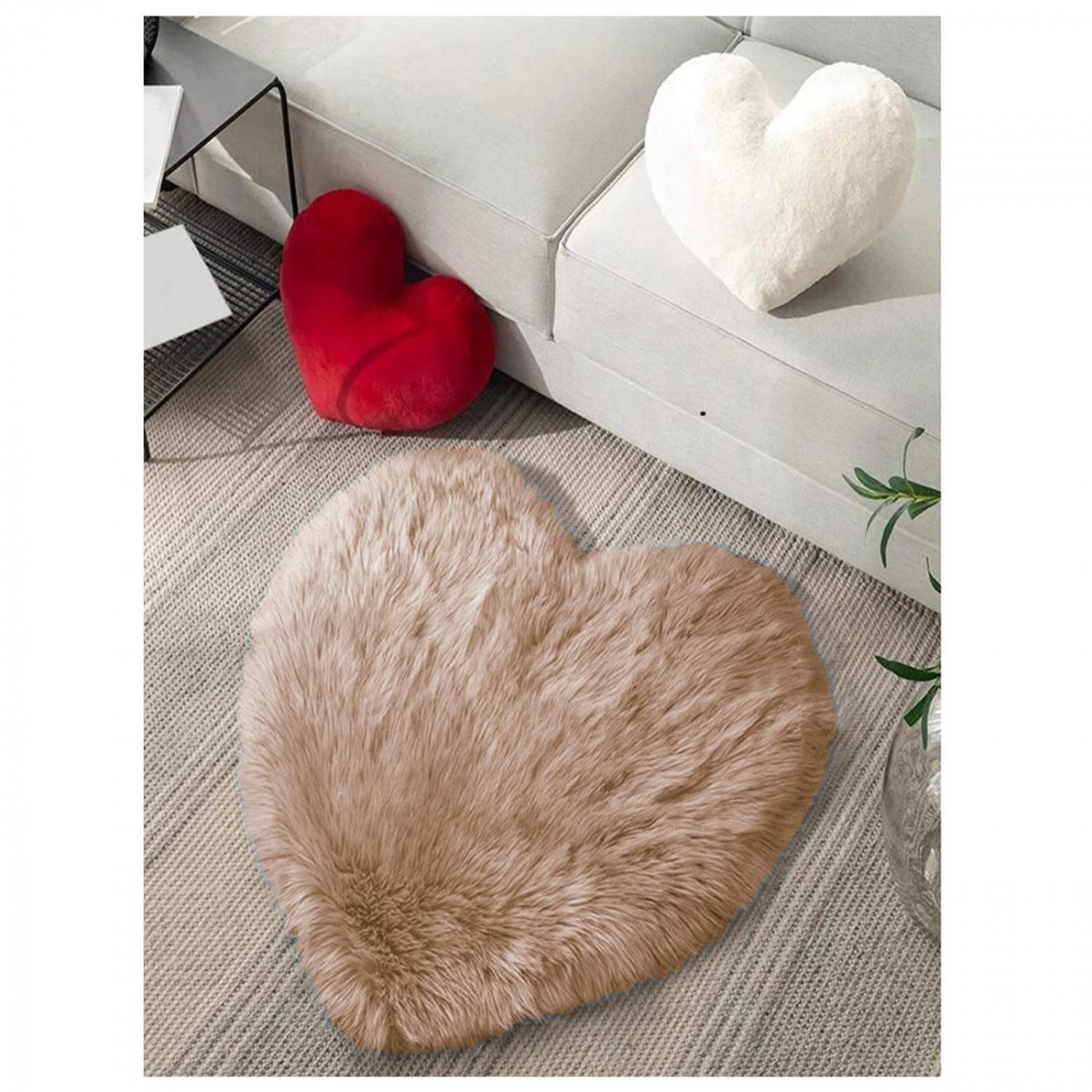 Bajada De Cama Alfombra peluda Forma De Corazon Colores-3
