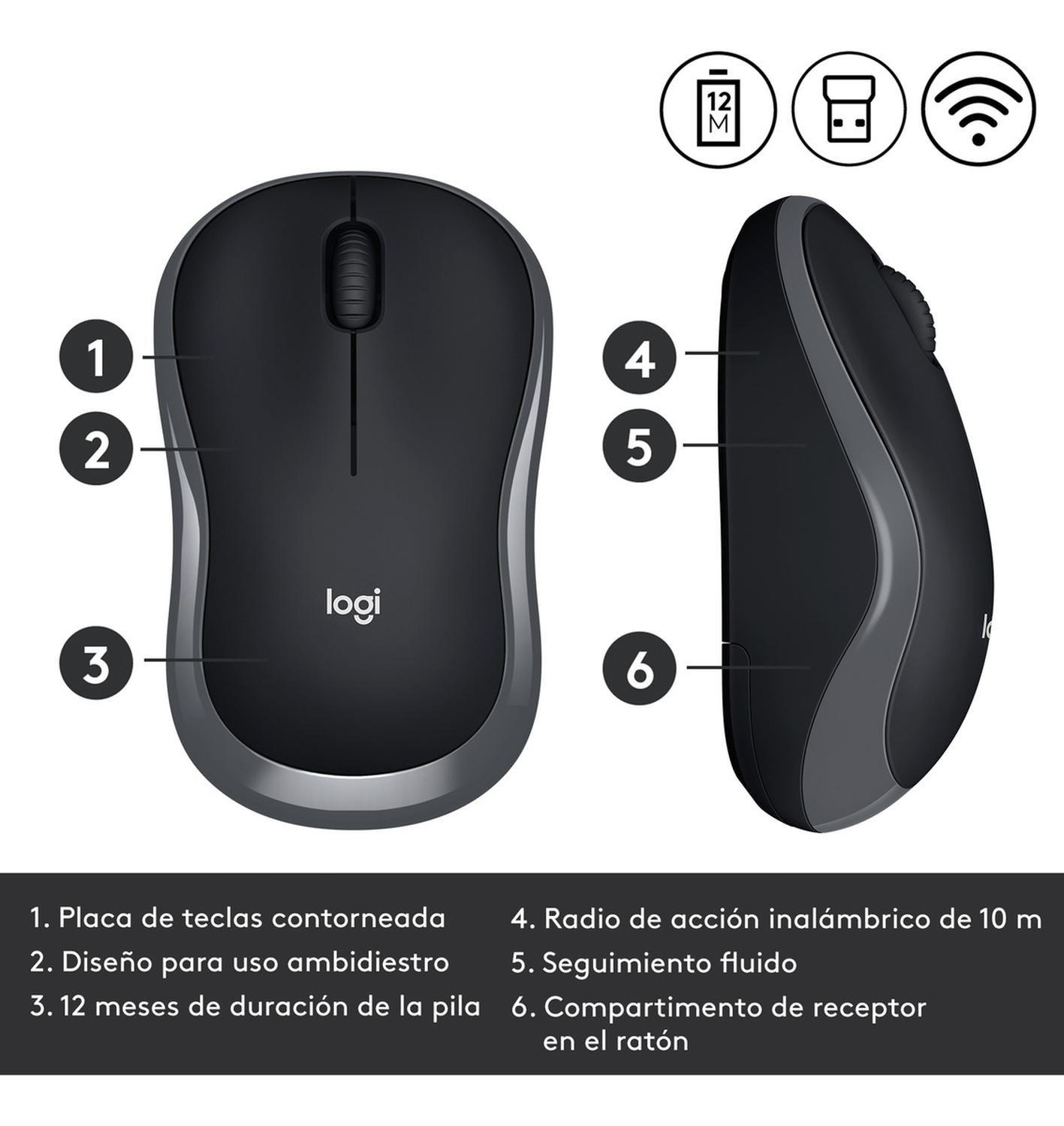 Mouse Inalámbrico Logitech M185 Negro Grafito-4