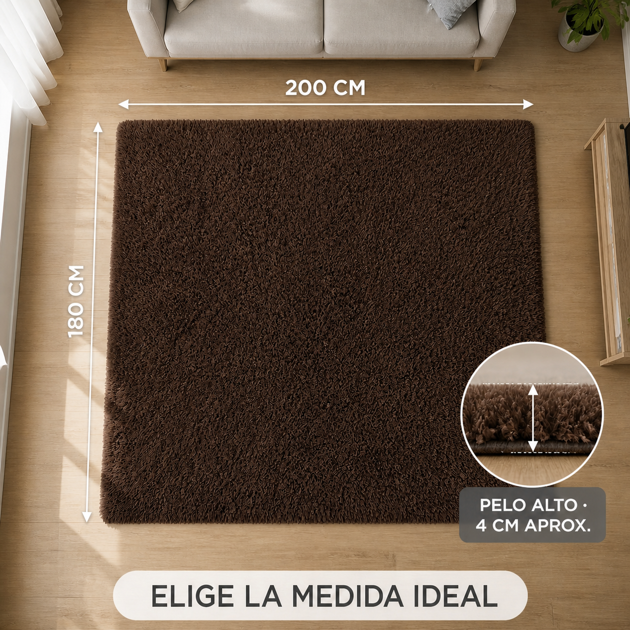 Alfombra Shaggy Pelo Medio 180×200 Cm Antideslizante 026 Diseño Moderno-6