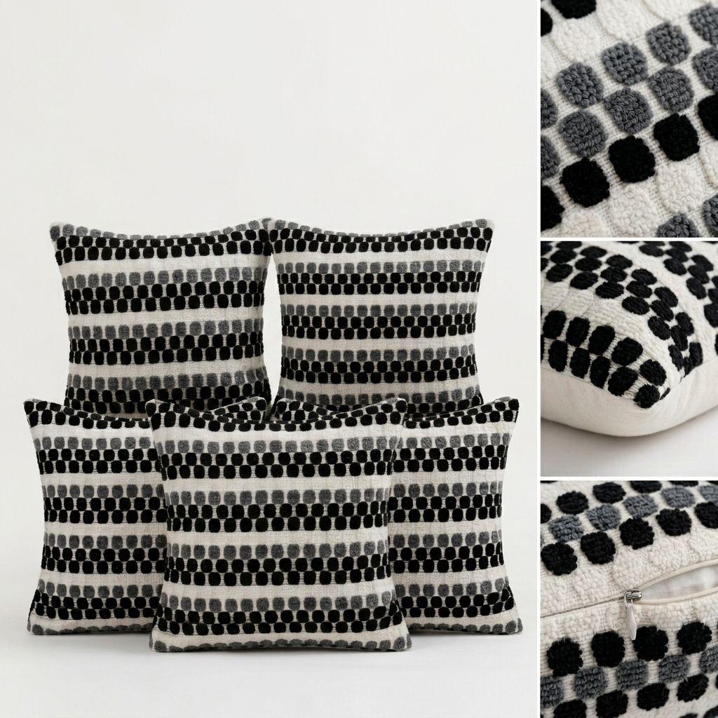 5 Fundas Para Cojín Diseño Geométrico Texturado Negro Poliéster 45 cm - 012-1